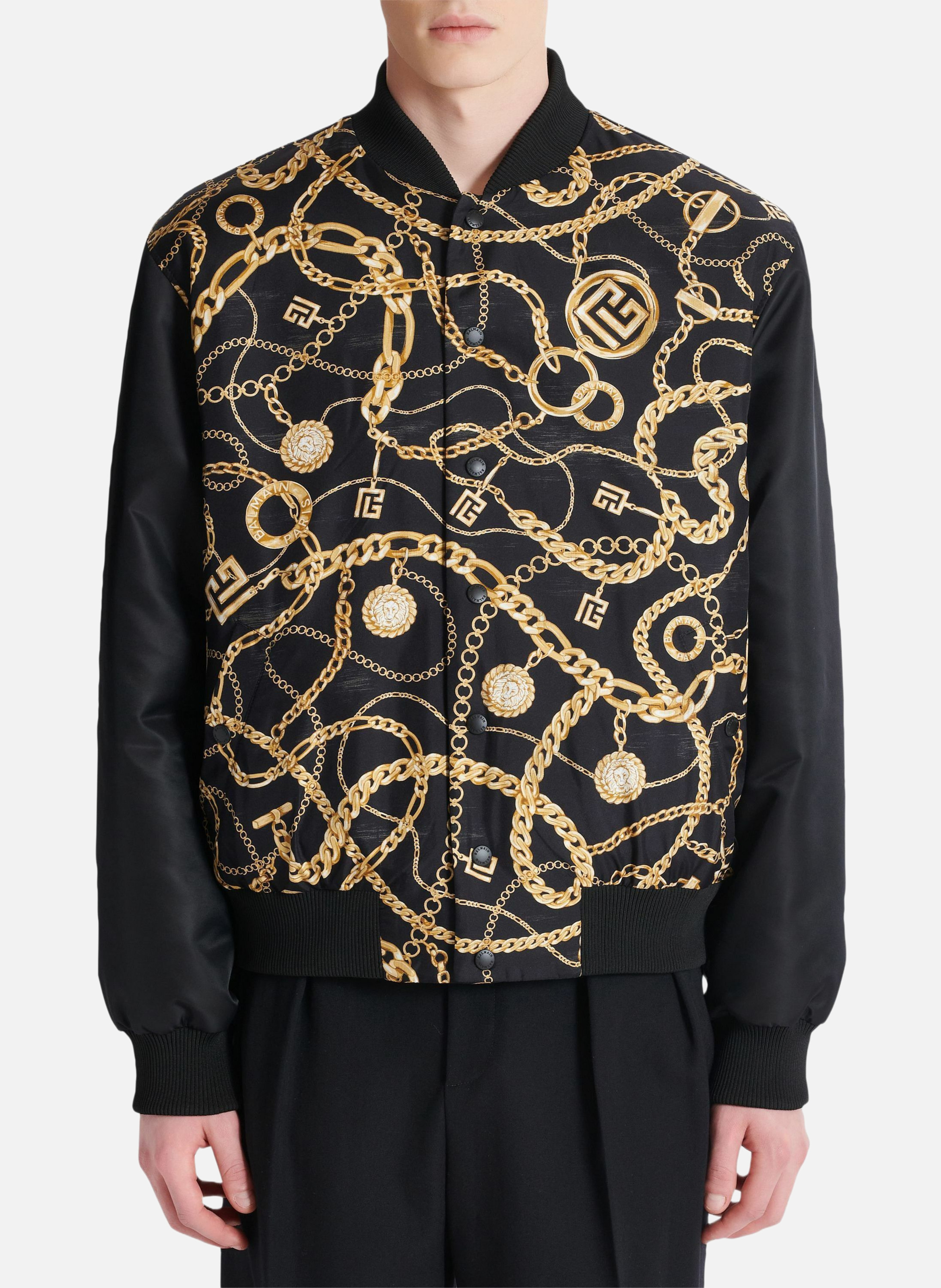 Bomber réversible imprimé motif chaînes BALMAIN Noir