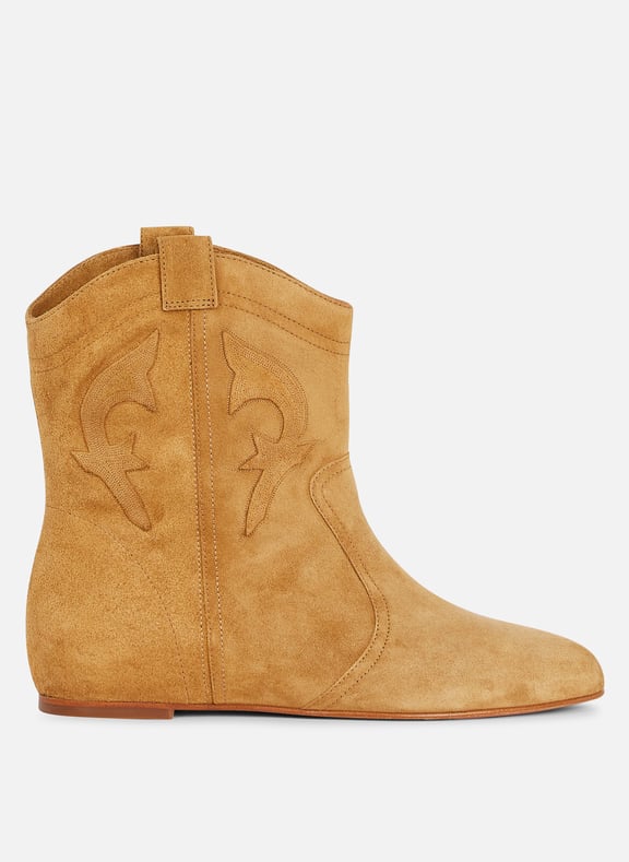 Bottines plates en cuir velours cara Marron by BA&SH BA&SH Bottines plates en cuir velours cara Marron