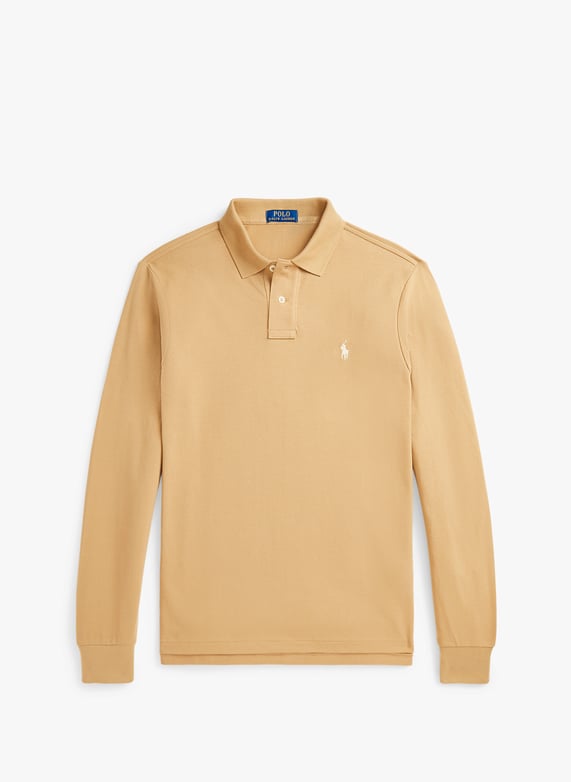 Long-sleeved cotton polo shirt | Beige by POLO RALPH LAUREN Long-sleeved cotton polo shirt Beige