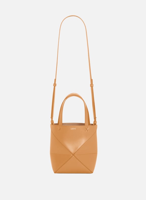 Mini Puzzle Fold Glossy Calf Leather Tote Brown by LOEWE LOEWE Mini Puzzle Fold Glossy Calf Leather Tote Brown