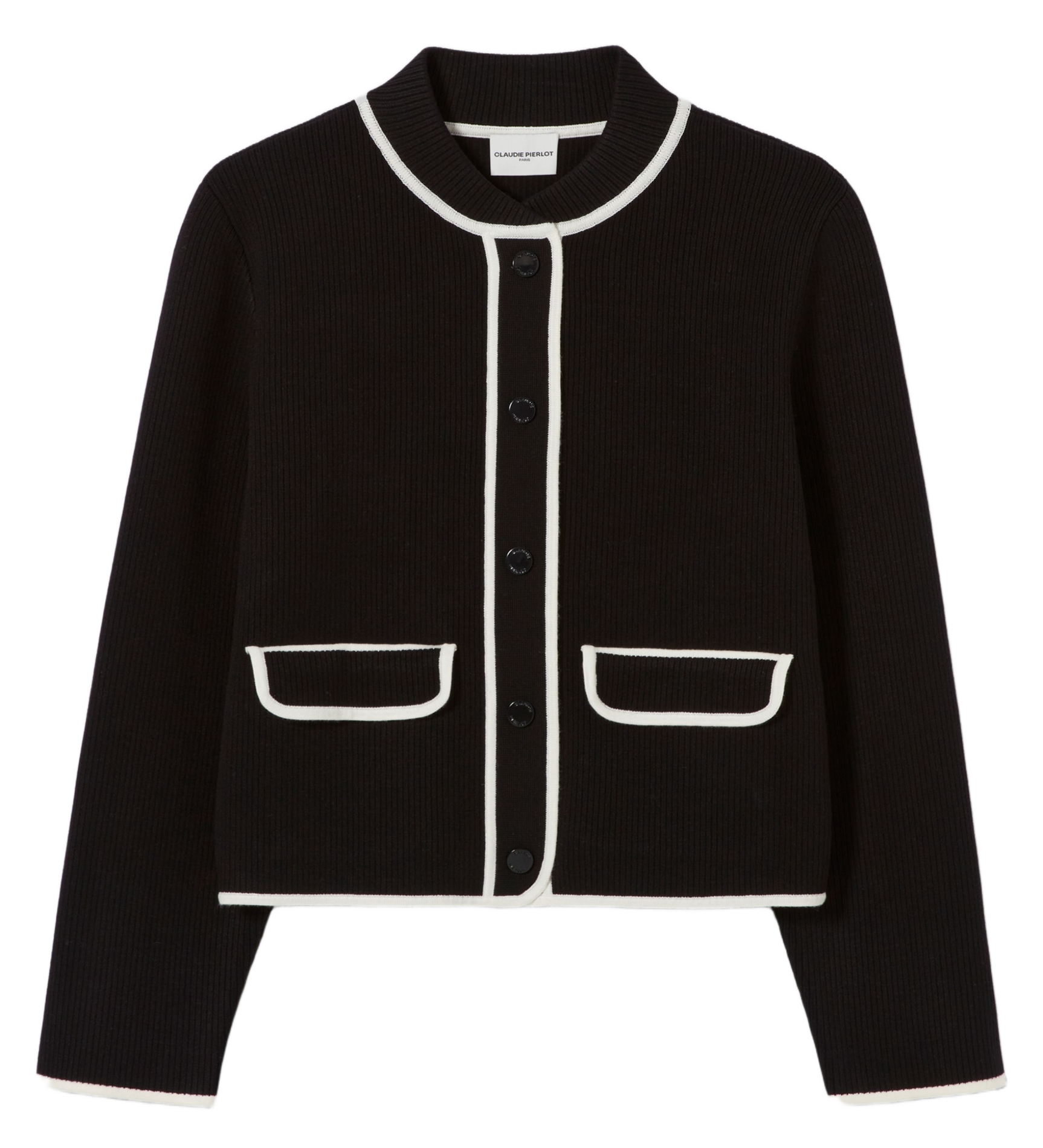 Cardigan col teddy bicolore Noir