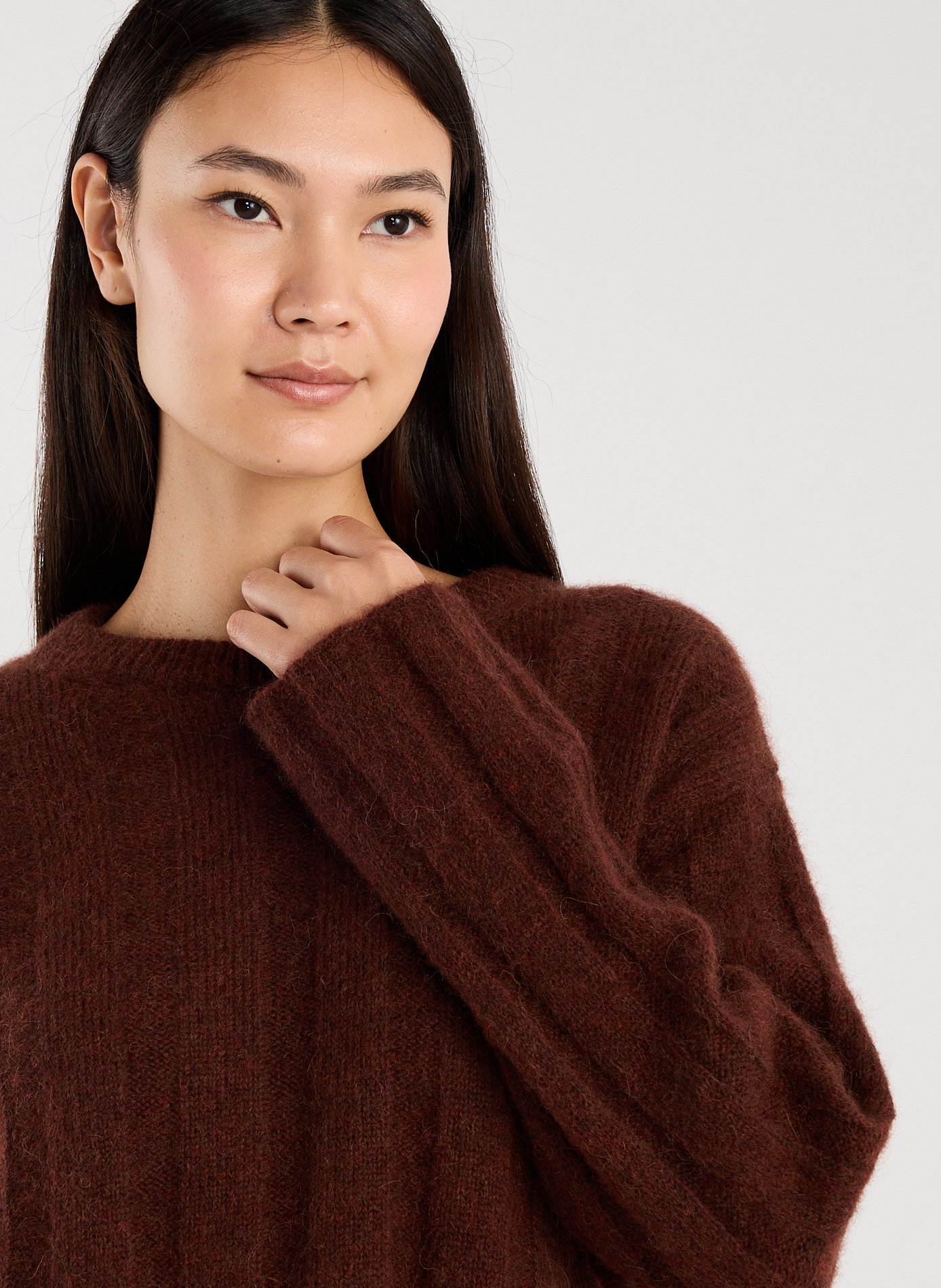 Pull Taylory court col rond en laine mélangée SAISON 1865 Marron