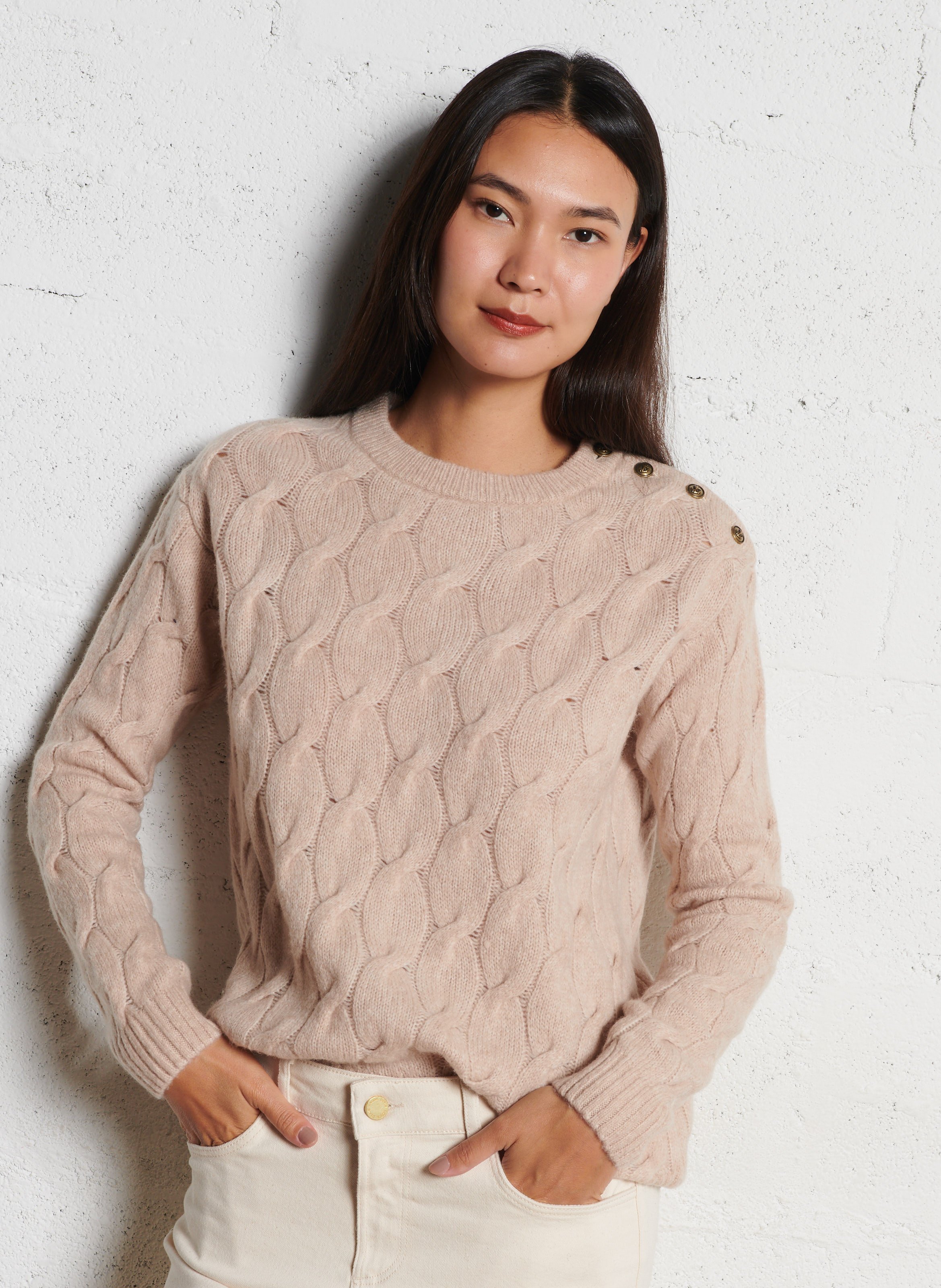 Pull tressé à boutons en laine mélangée deauville ARMOR-LUX Beige