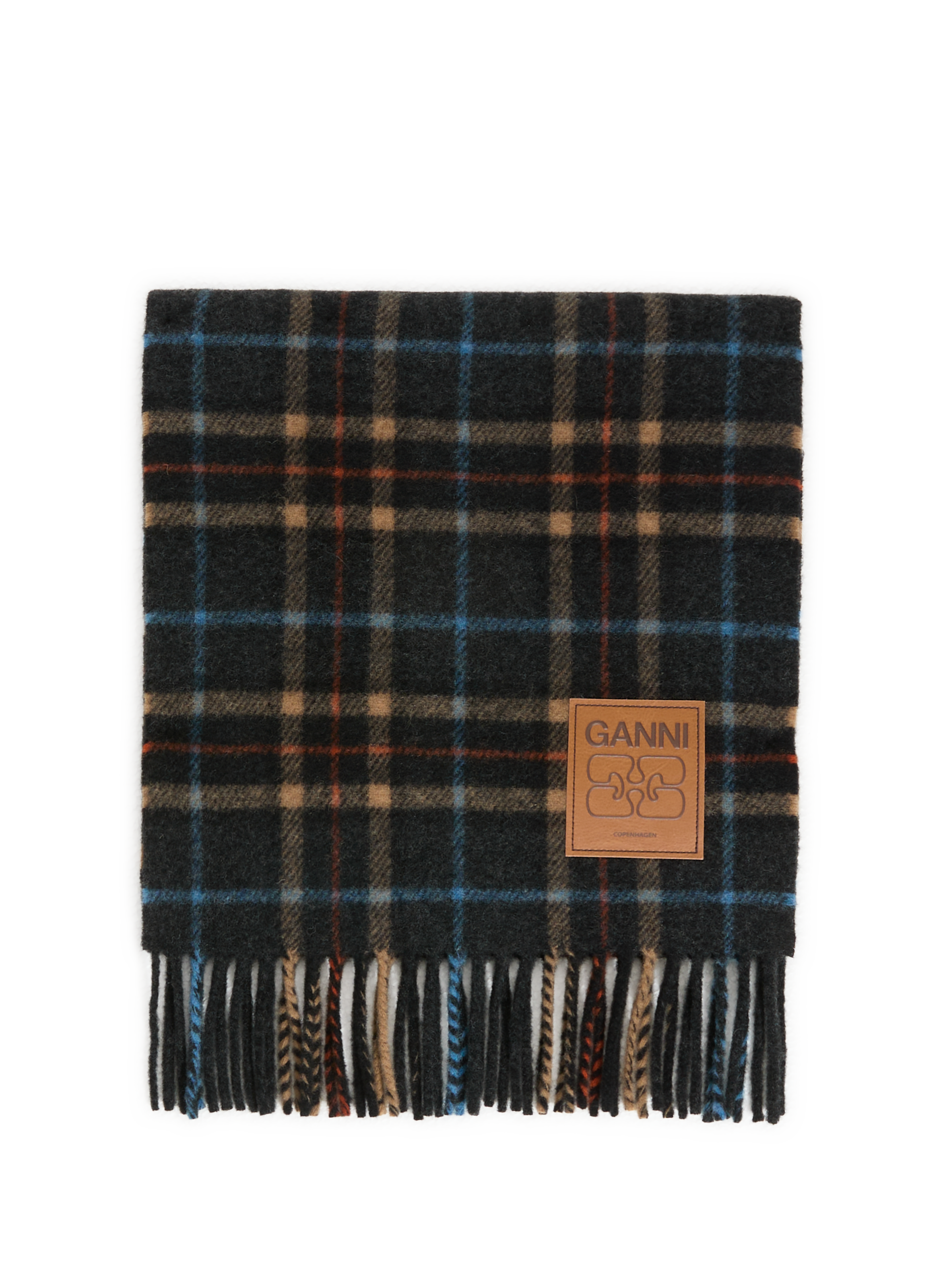 GANNI Wool check scarf Grey
