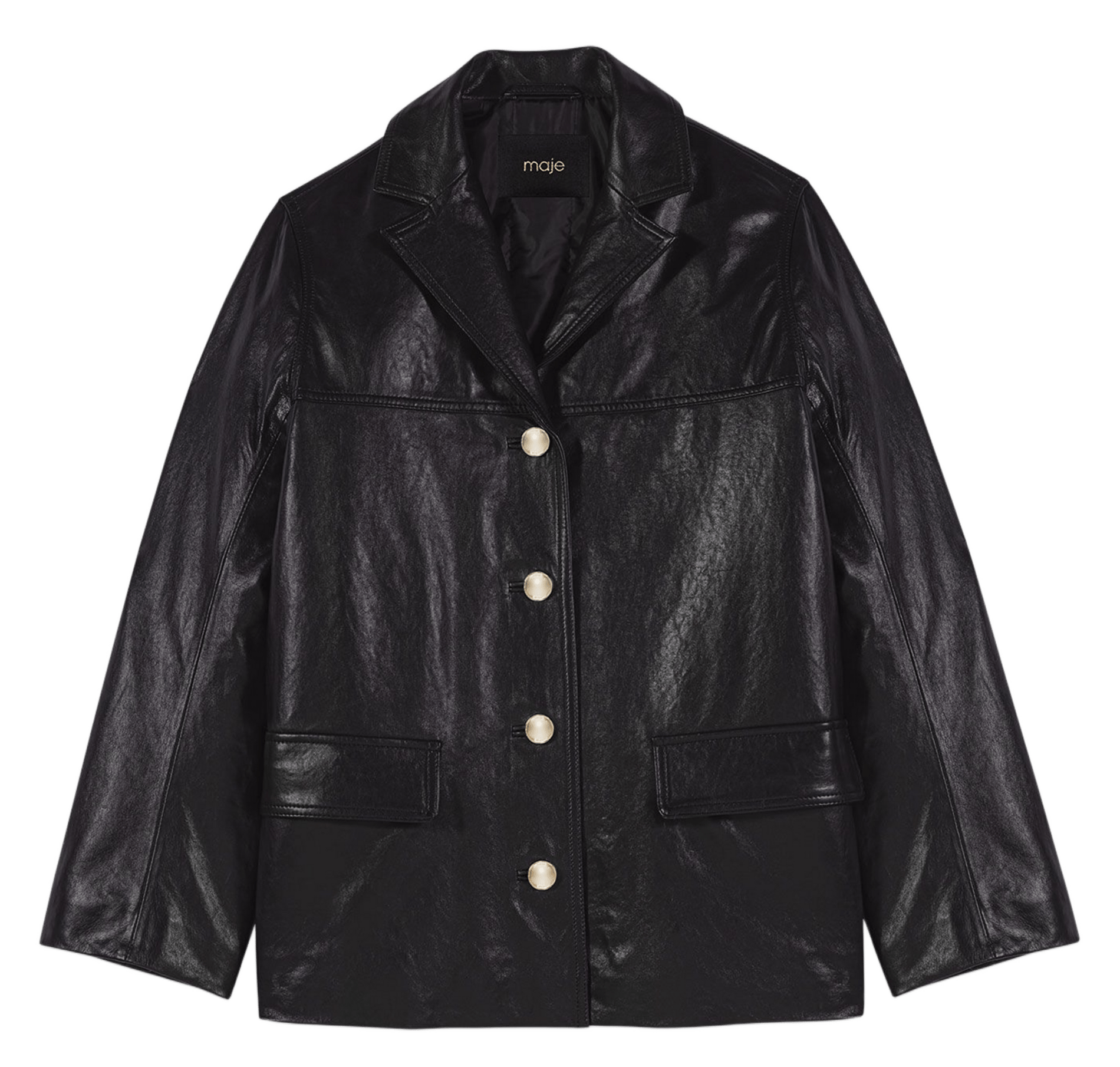 Veste col tailleur en cuir MAJE Noir