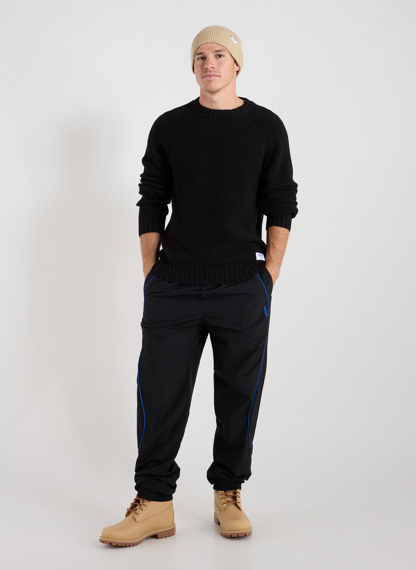 Pull col rond en coton HUGO BLUE Noir