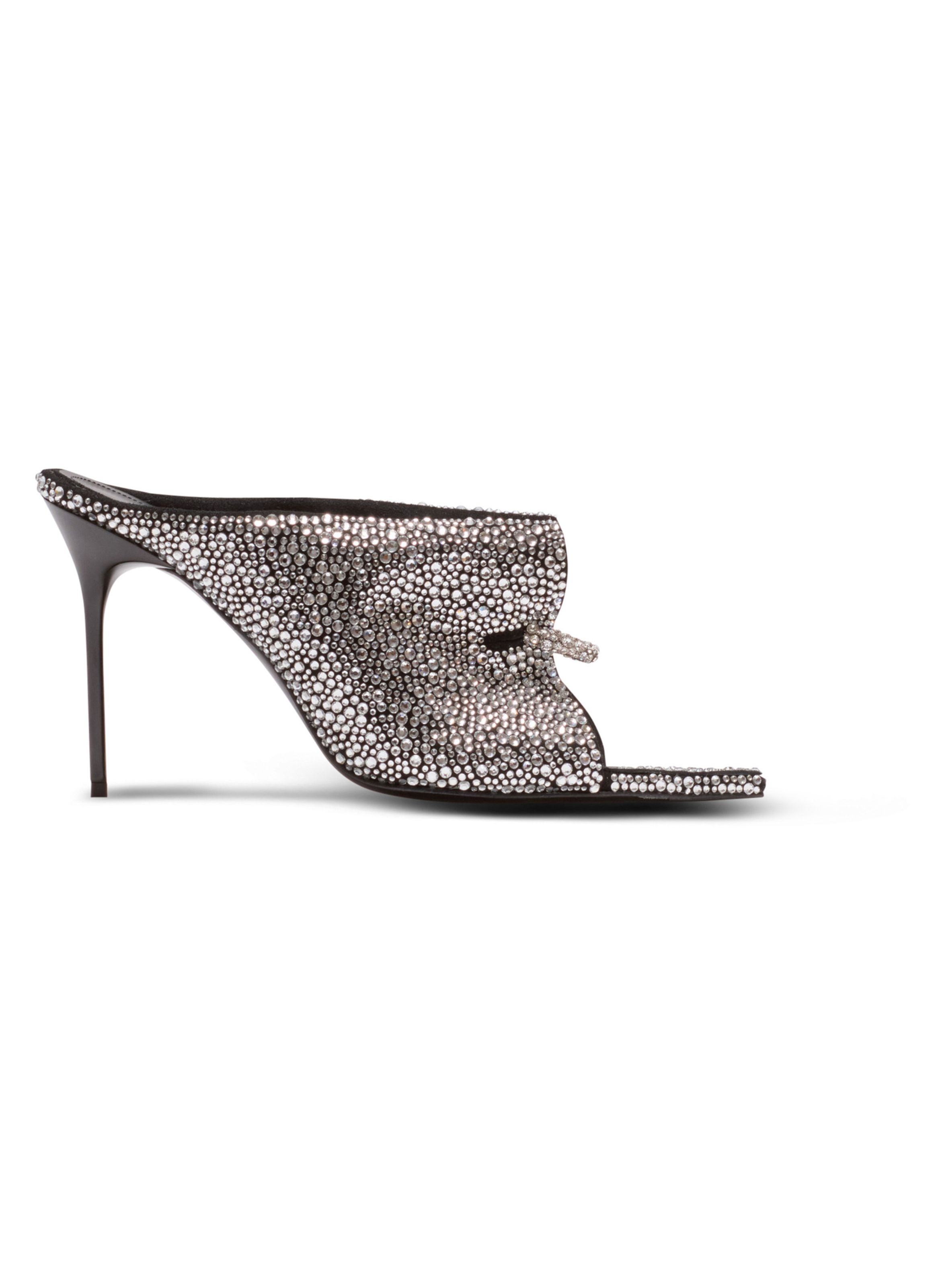 Mules en strass et daim avec piercing à l’avant BALMAIN Argent