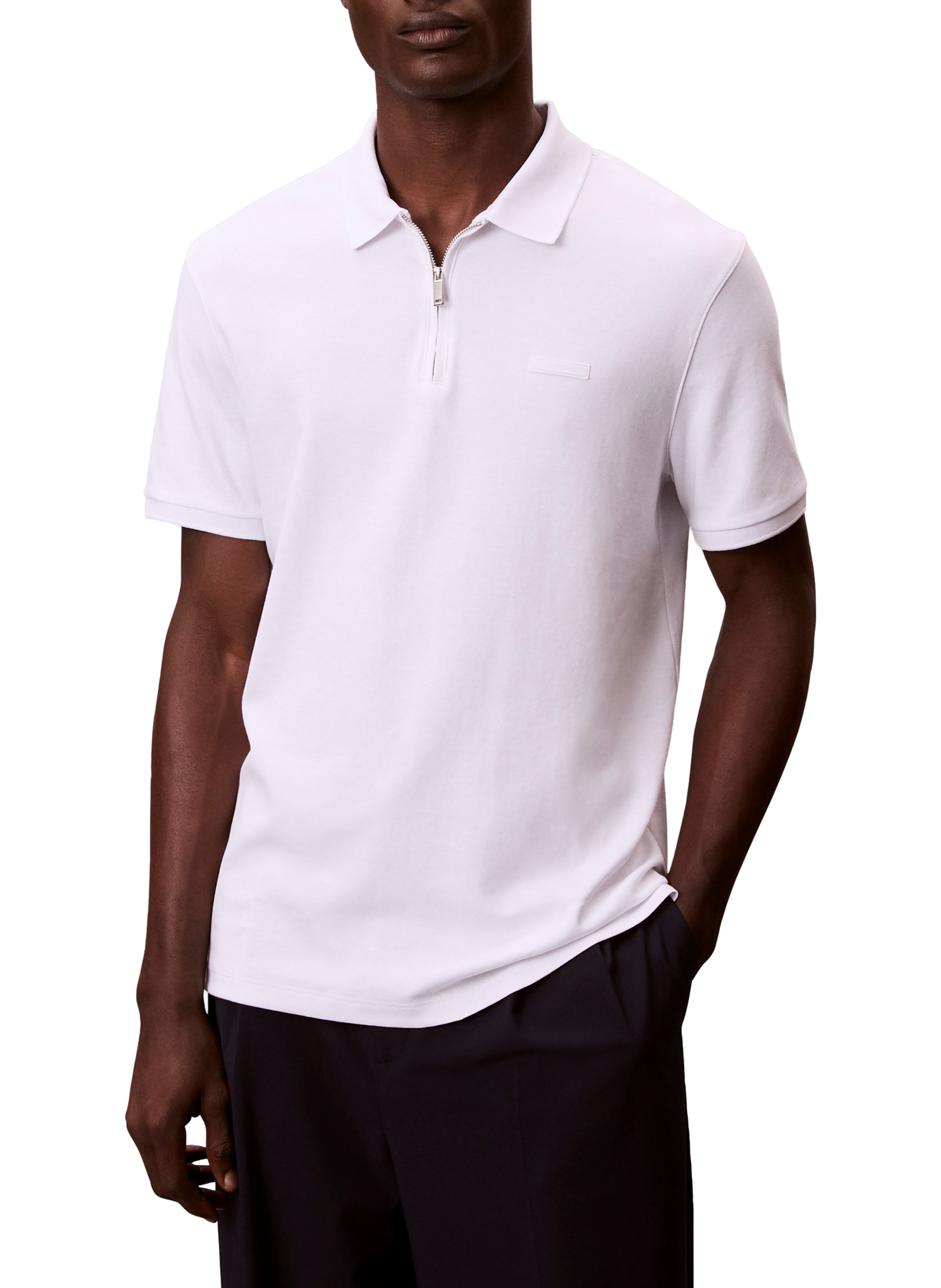 Polo droit à col zippé en coton CALVIN KLEIN Blanc