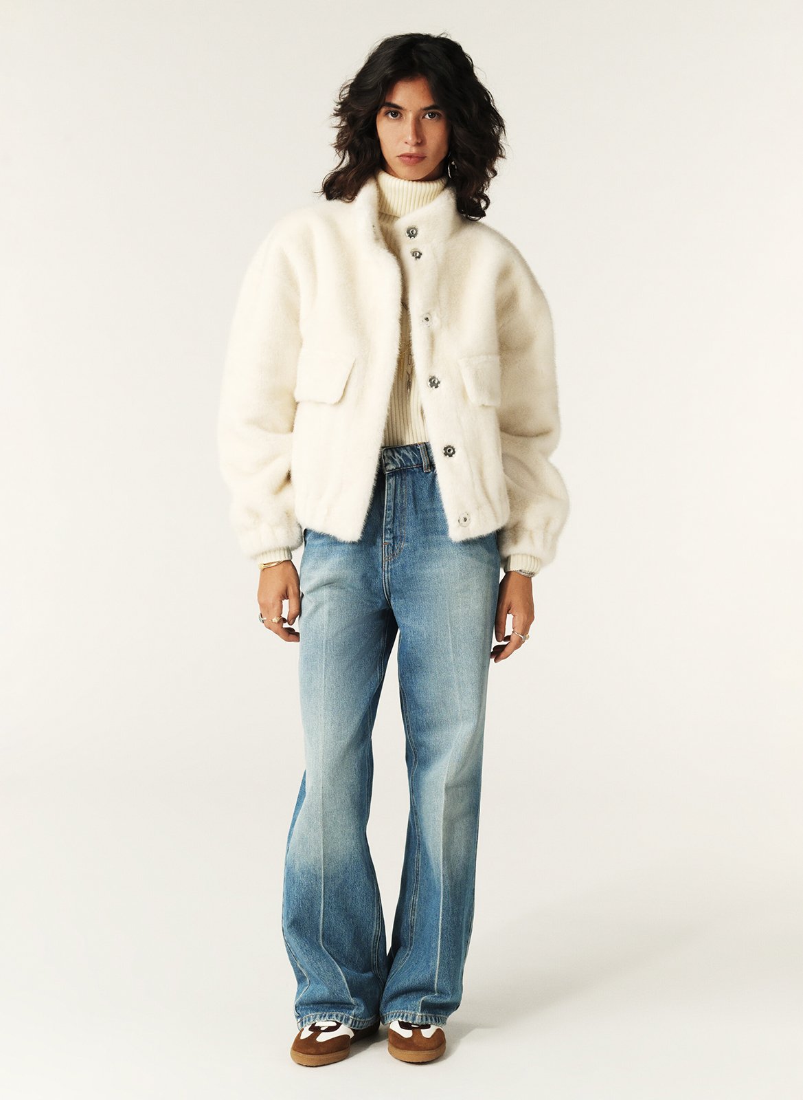 Veste ample col montant en fourrure synthétique paros BA&SH Beige