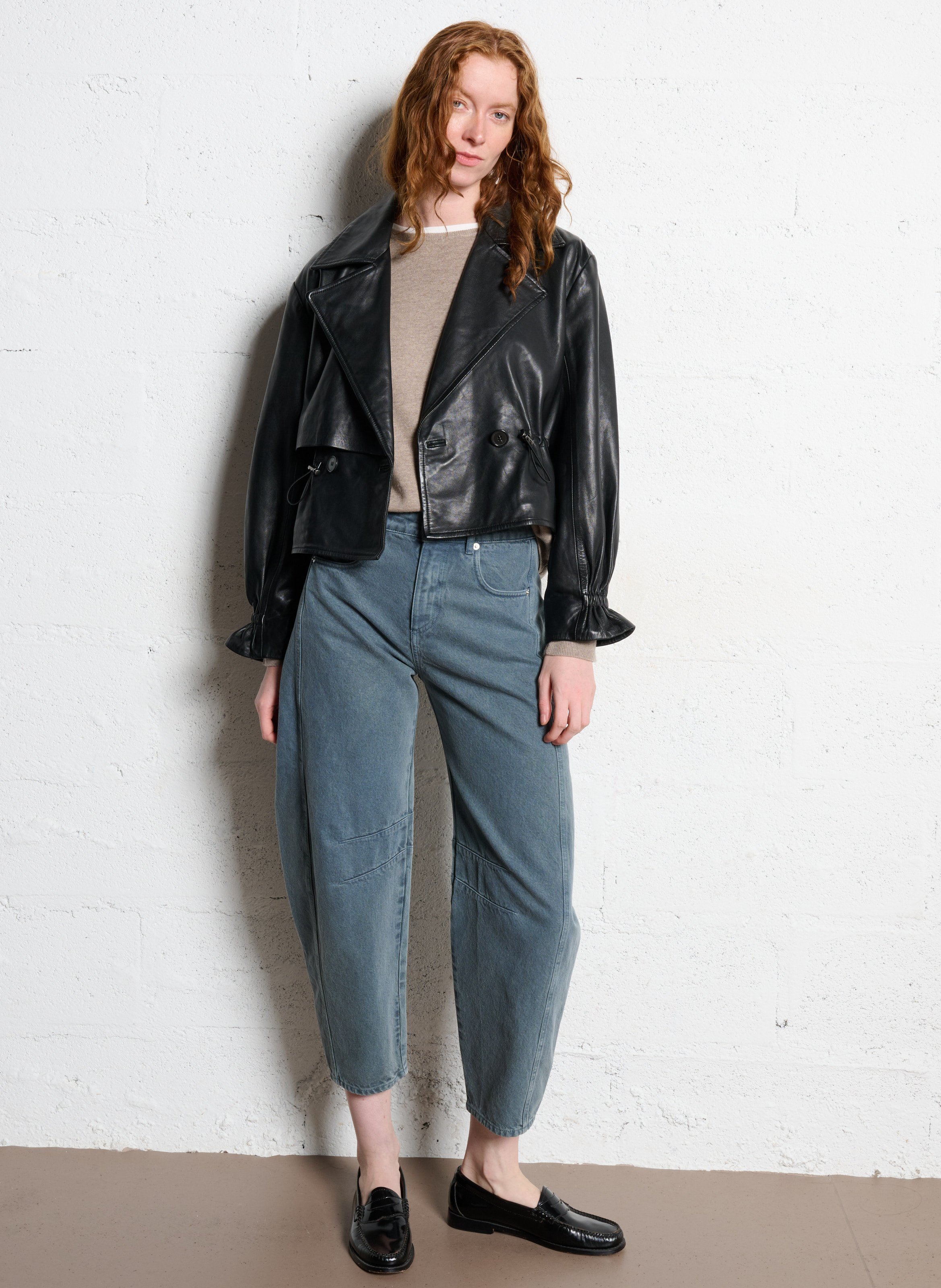 Veste oversize col tailleur en cuir IKKS Noir