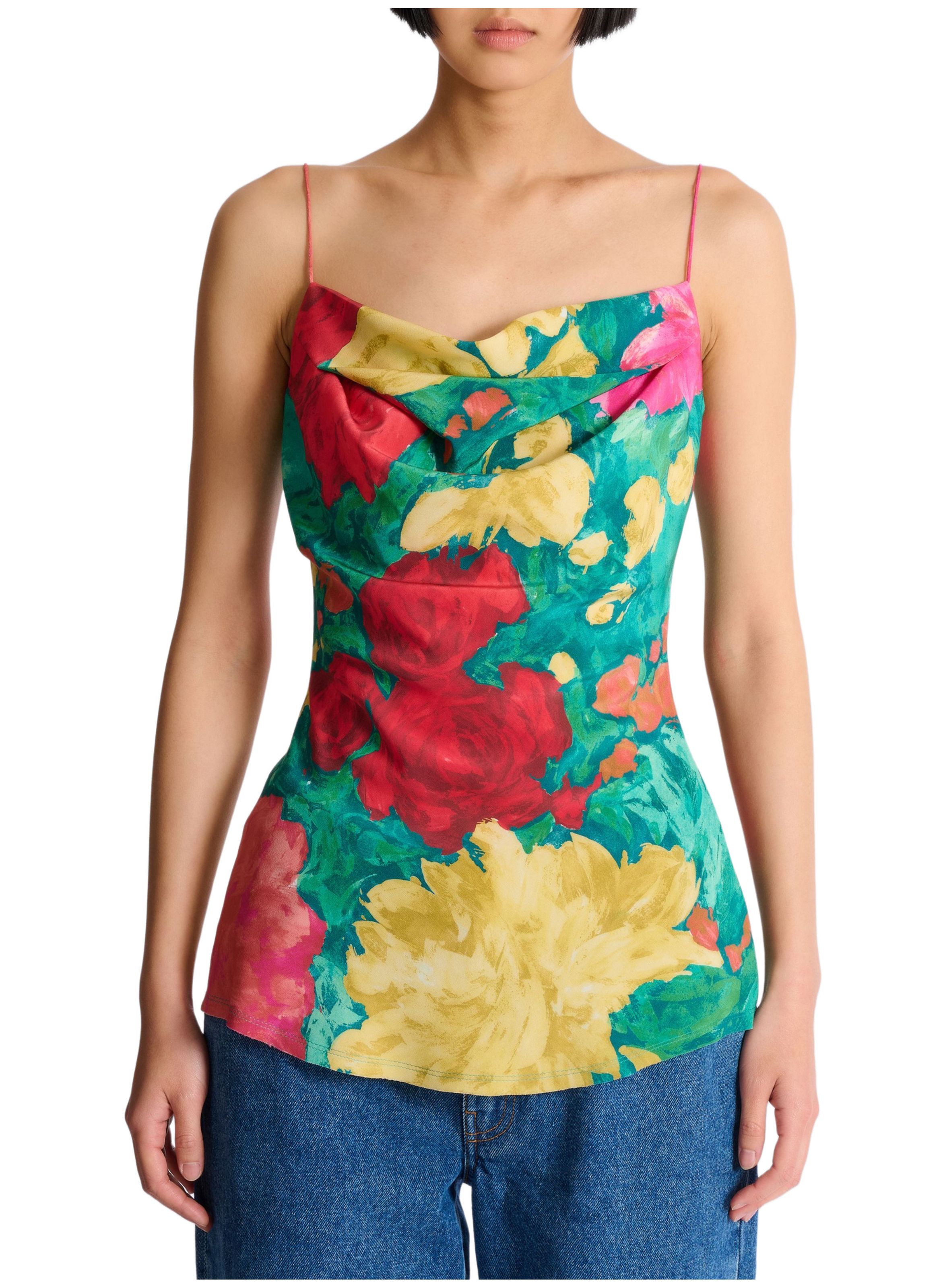 Top à fines bretelles et imprimé en crêpe de chine BALMAIN Multicolore