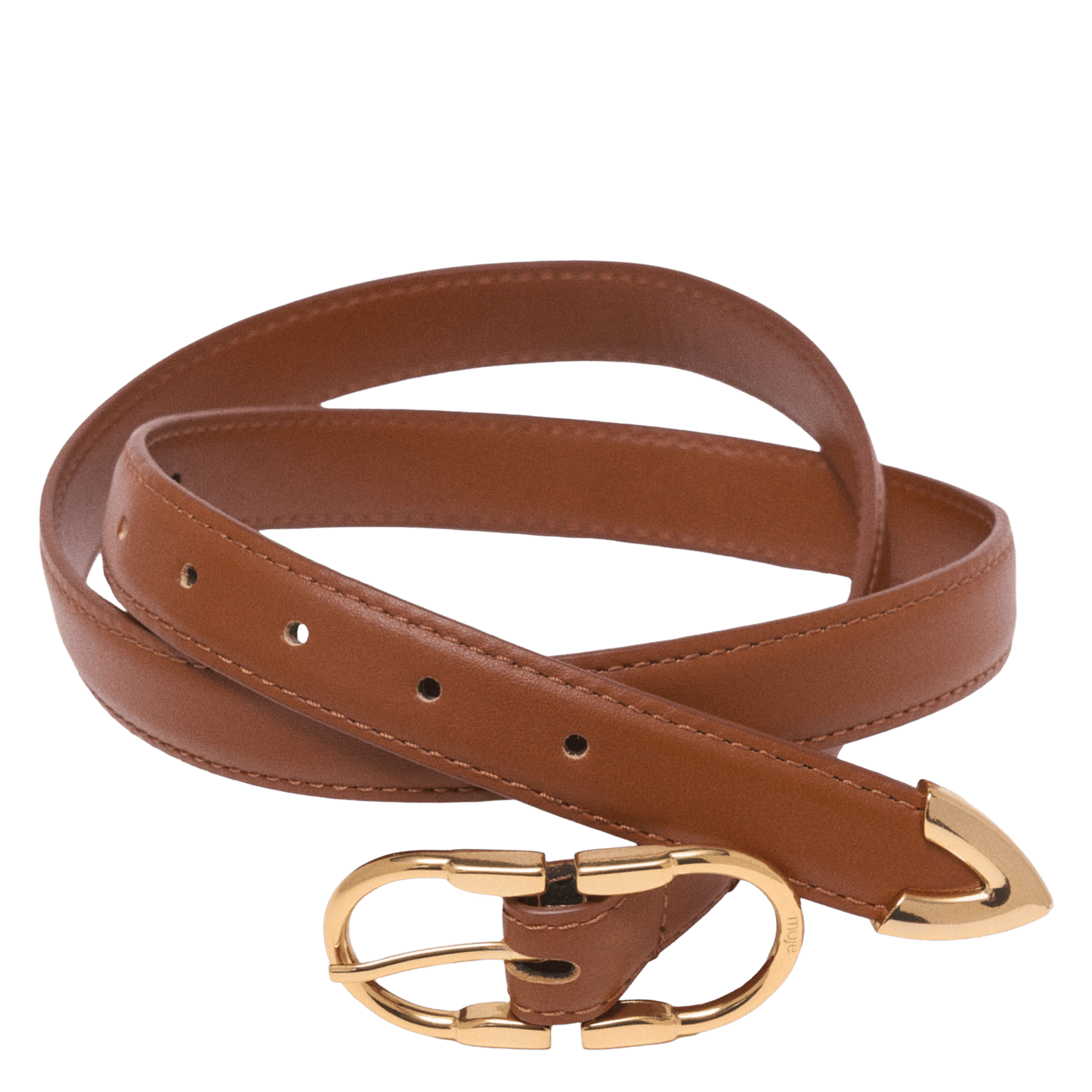 Ceinture fine à boucle en cuir MAJE Beige