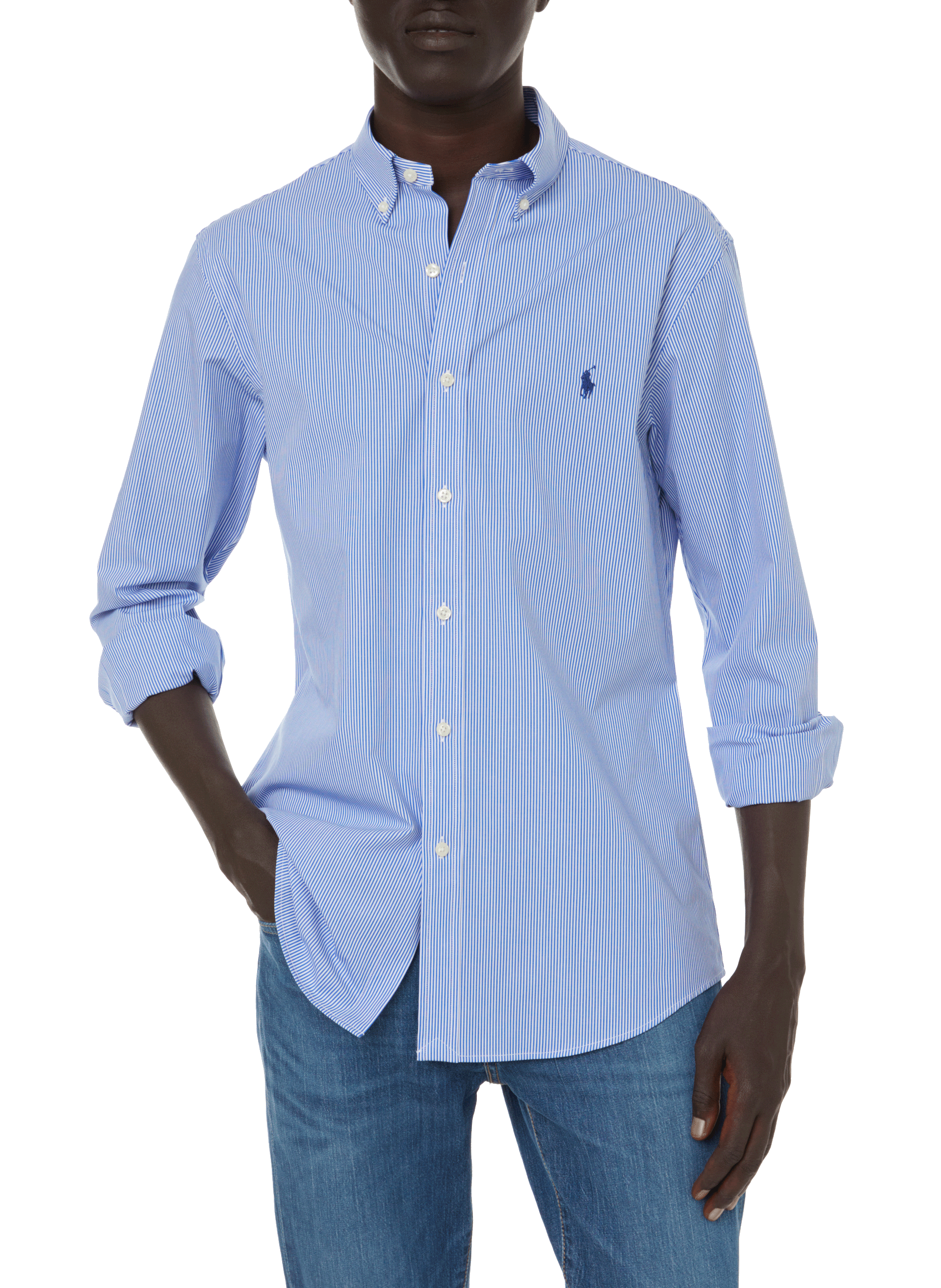 Slim-fit striped stretch cotton shirt POLO RALPH LAUREN Blue