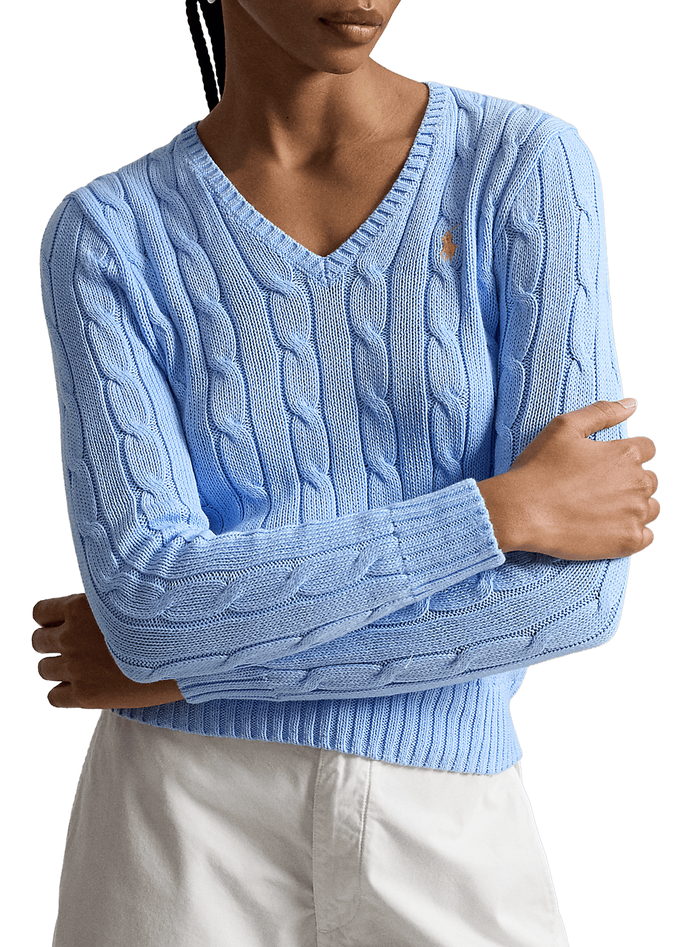 Pull col V en coton POLO RALPH LAUREN Bleu