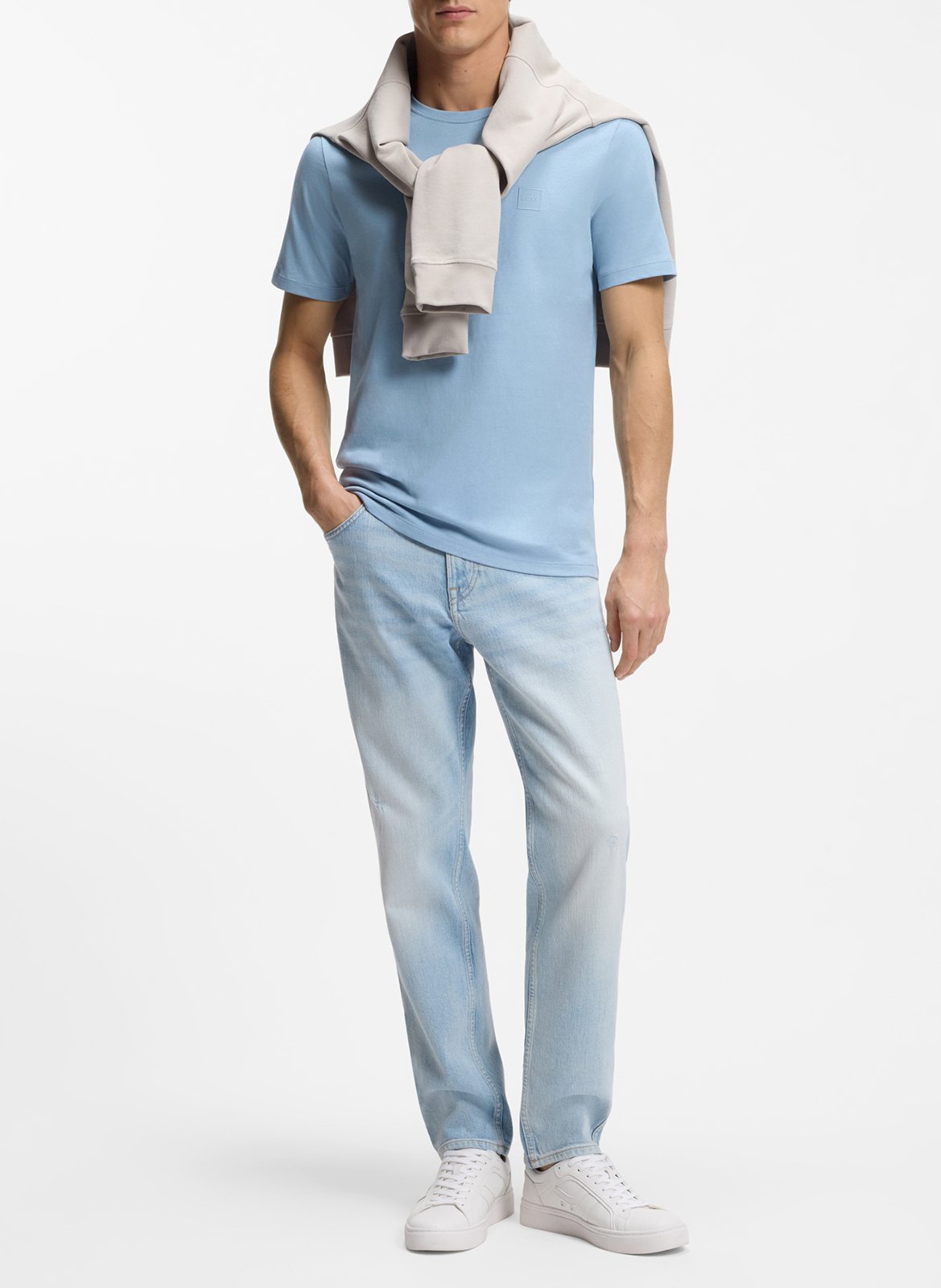 Tee-shirt à manches courtes col rond en coton BOSS Bleu