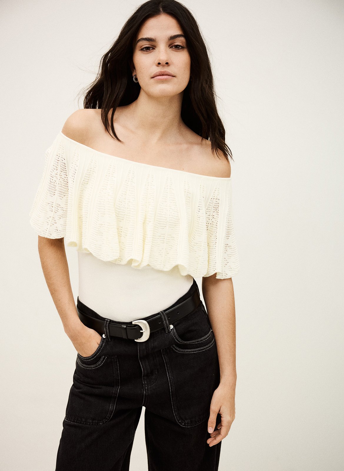 Top bardot en maille ajourée salda BA&SH Beige