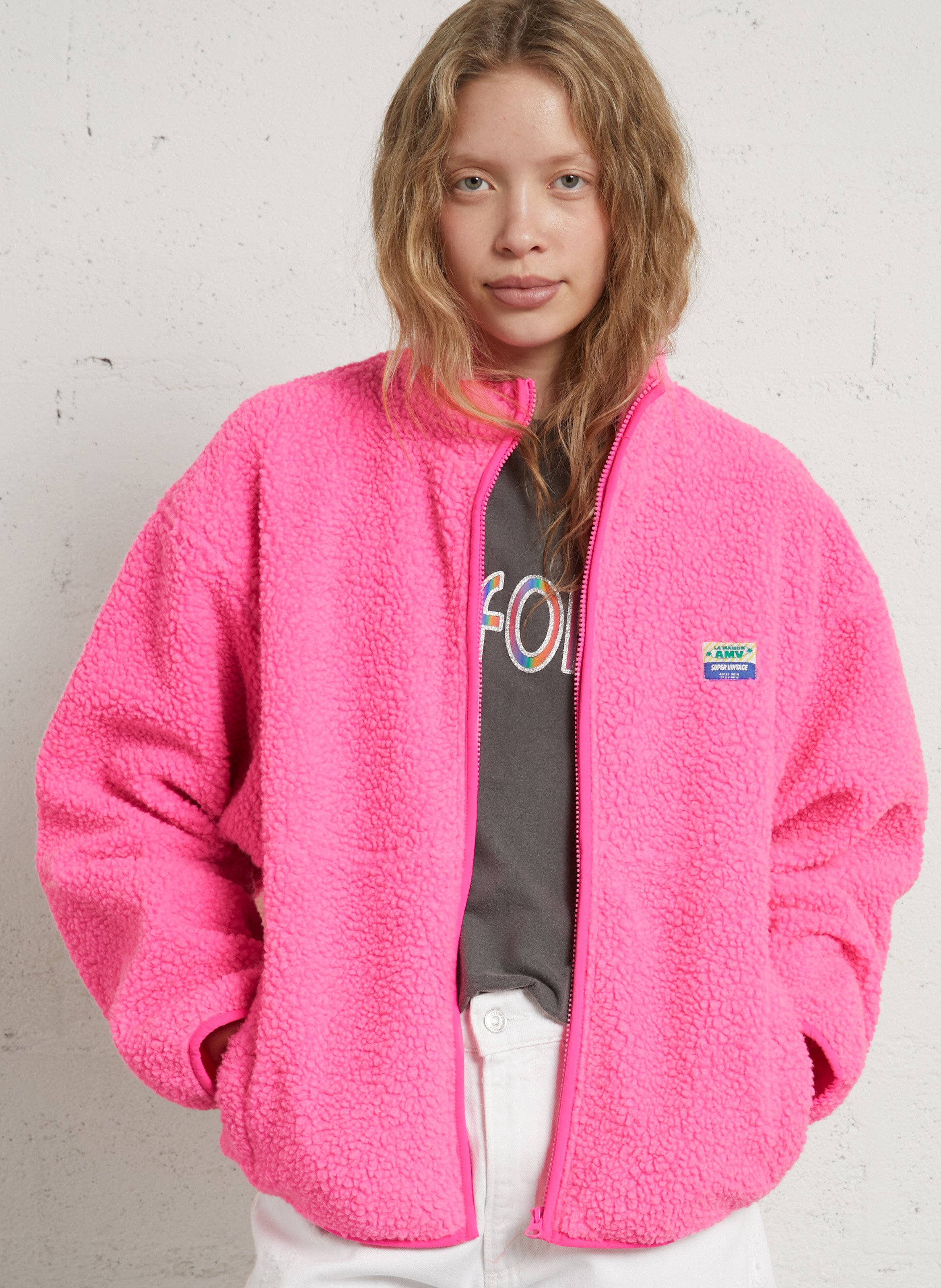 Veste ample zippée à col montant polaire hoktown AMERICAN VINTAGE Rose