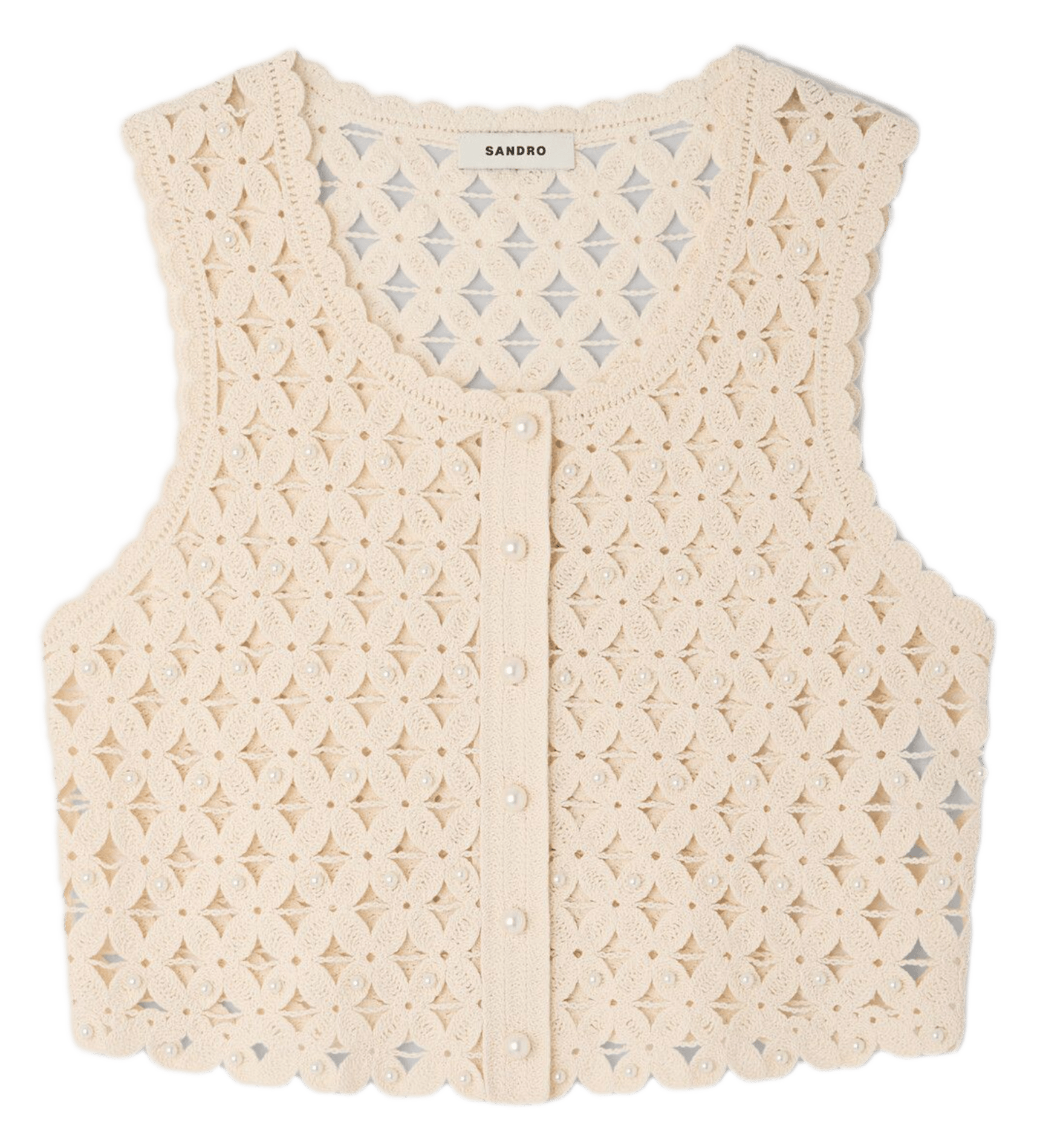 Gilet col rond en maille crochet SANDRO Beige