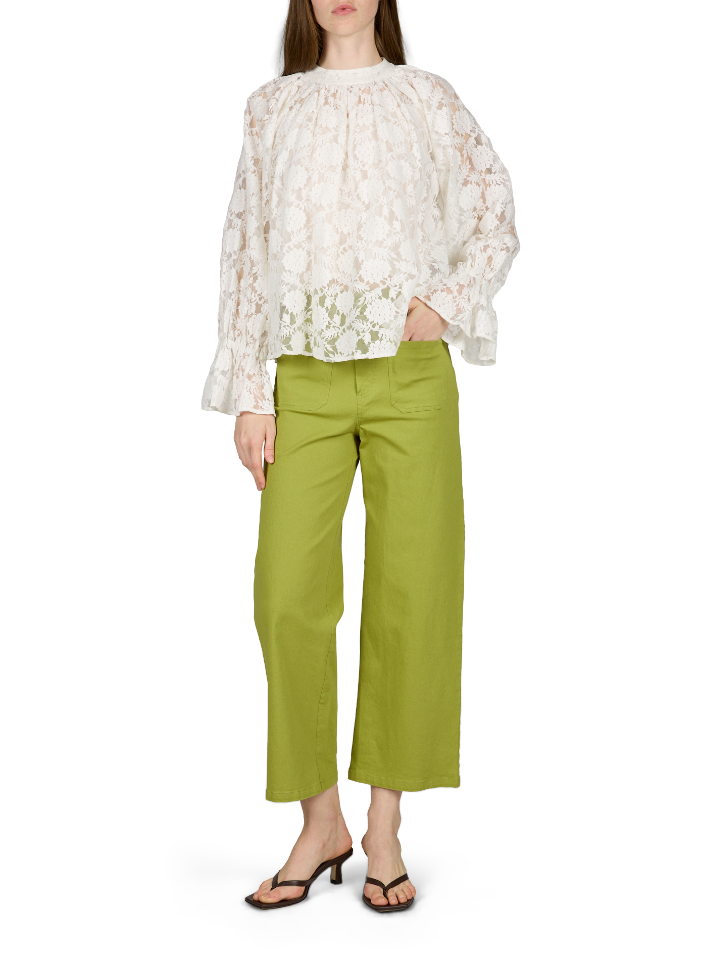 Straight leg Garance trousers in blended cotton PETITE MENDIGOTE Green