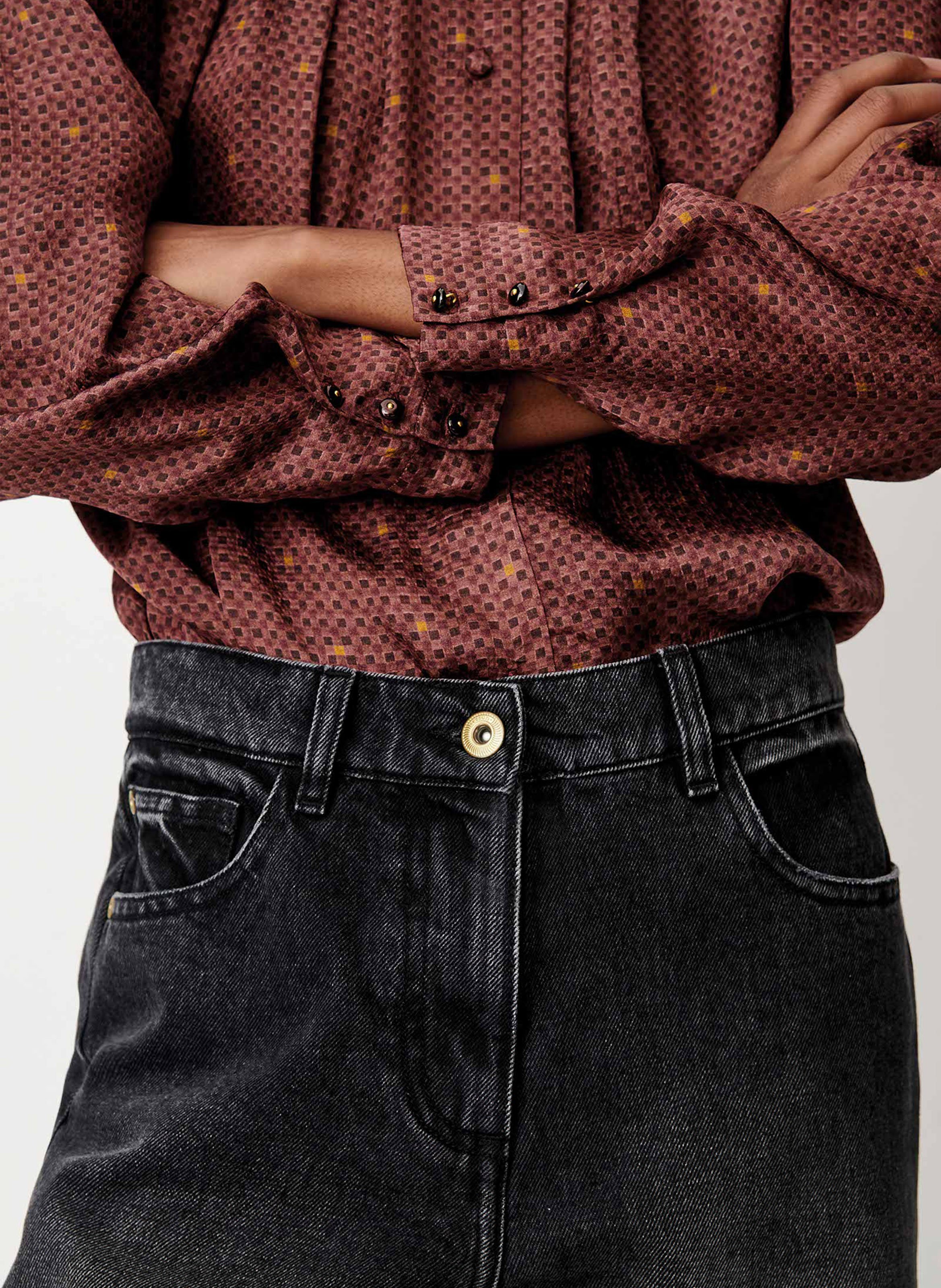 Blouse ajustée plissée à carreaux esperanzo SESSUN Marron