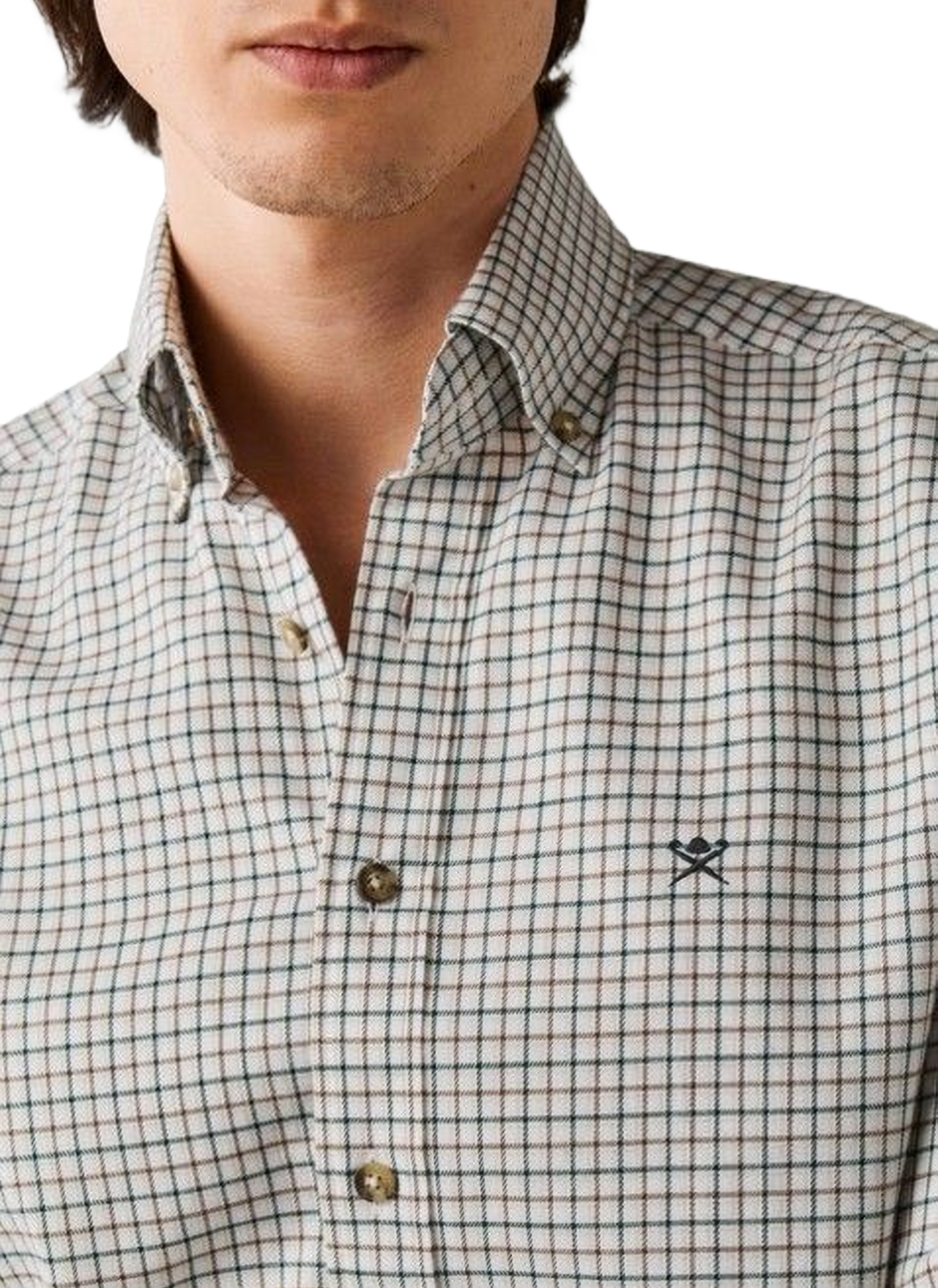 Gerade geschnittenes Baumwollhemd mit Button-down-Kragen und Karomuster HACKETT Grun