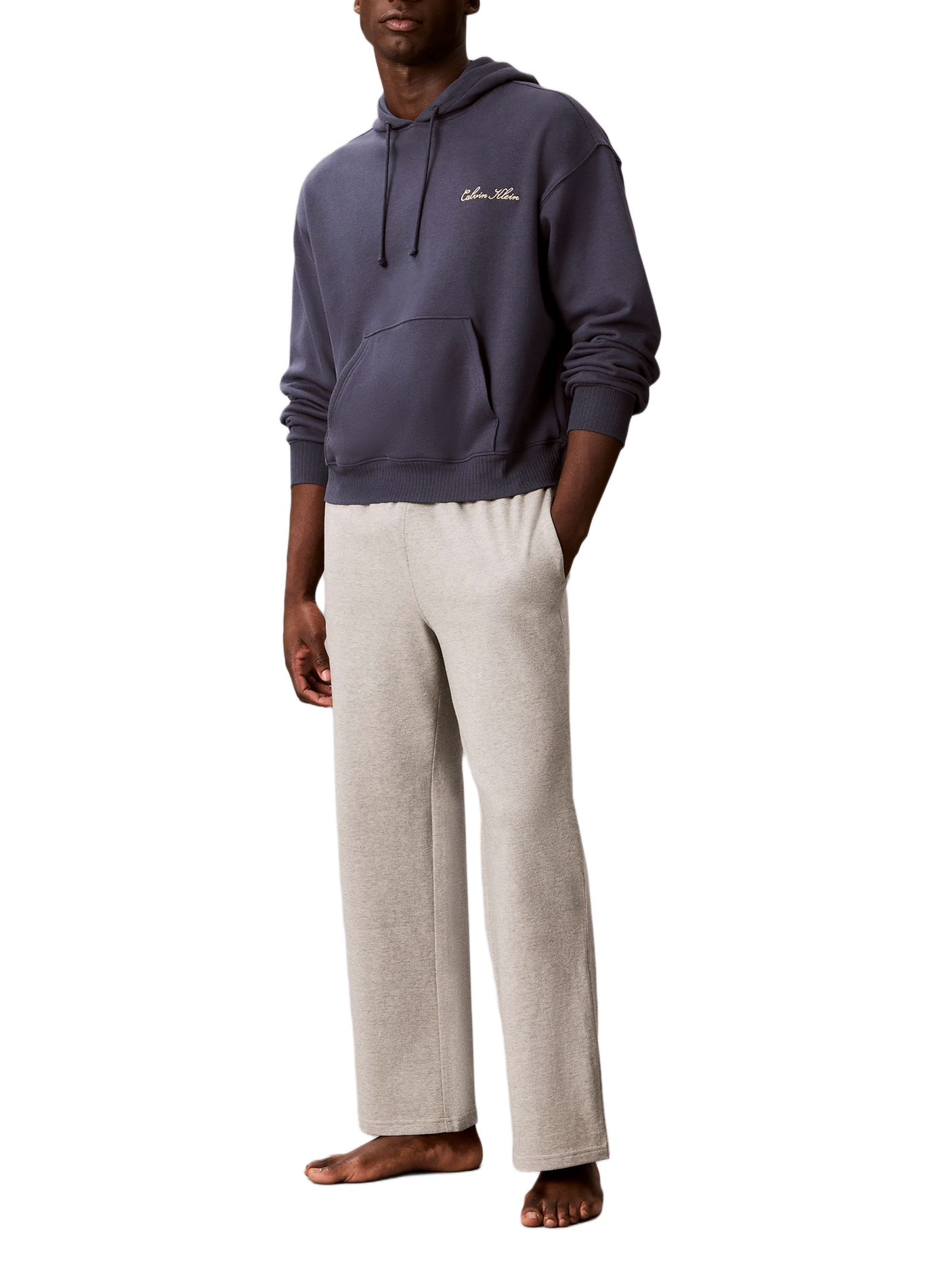 Straight sweatshirt with embroidered logo in blended cotton. CALVIN KLEIN Blue