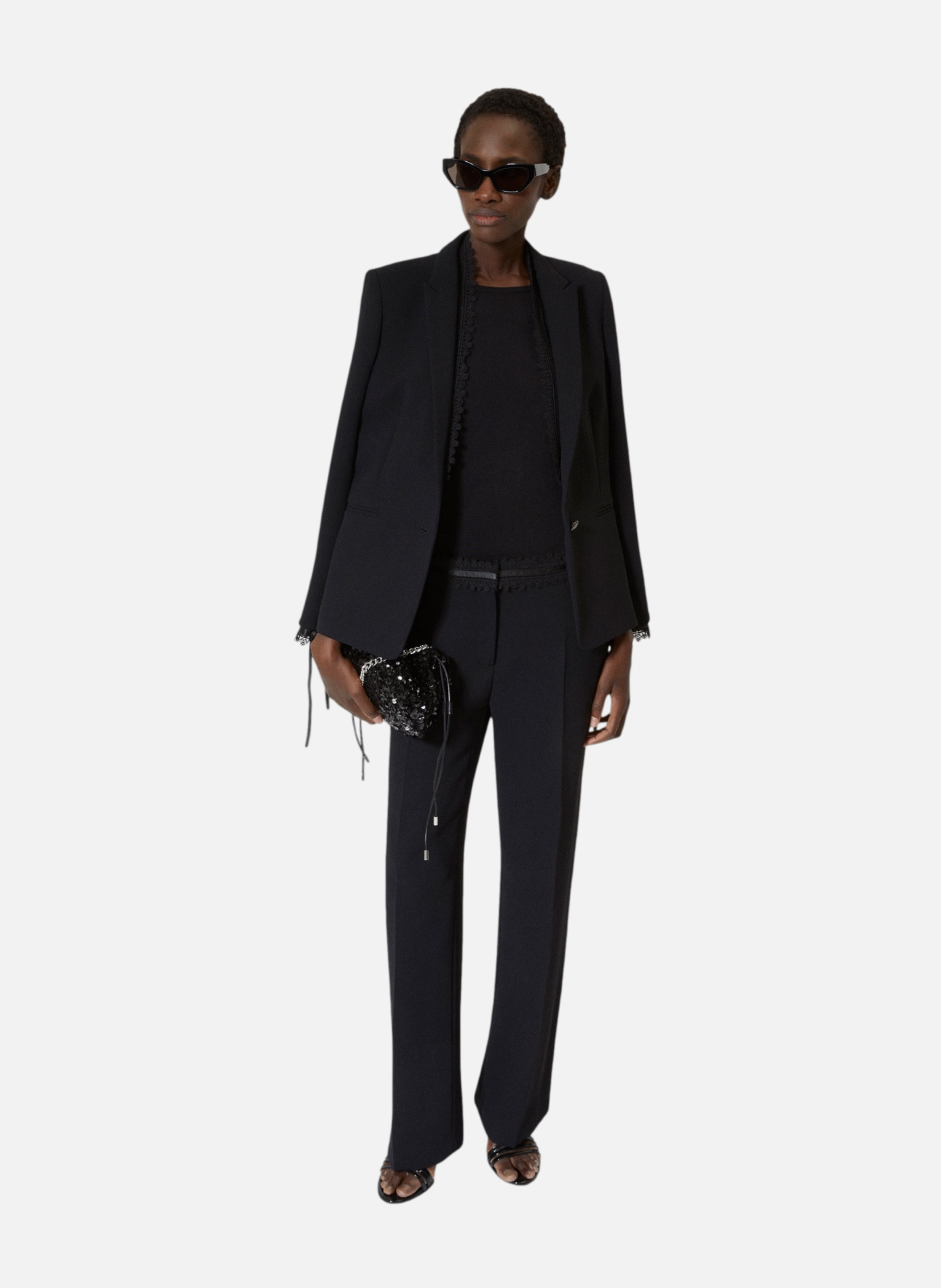 Veste tailleur avec bande dentelle THE KOOPLES Noir