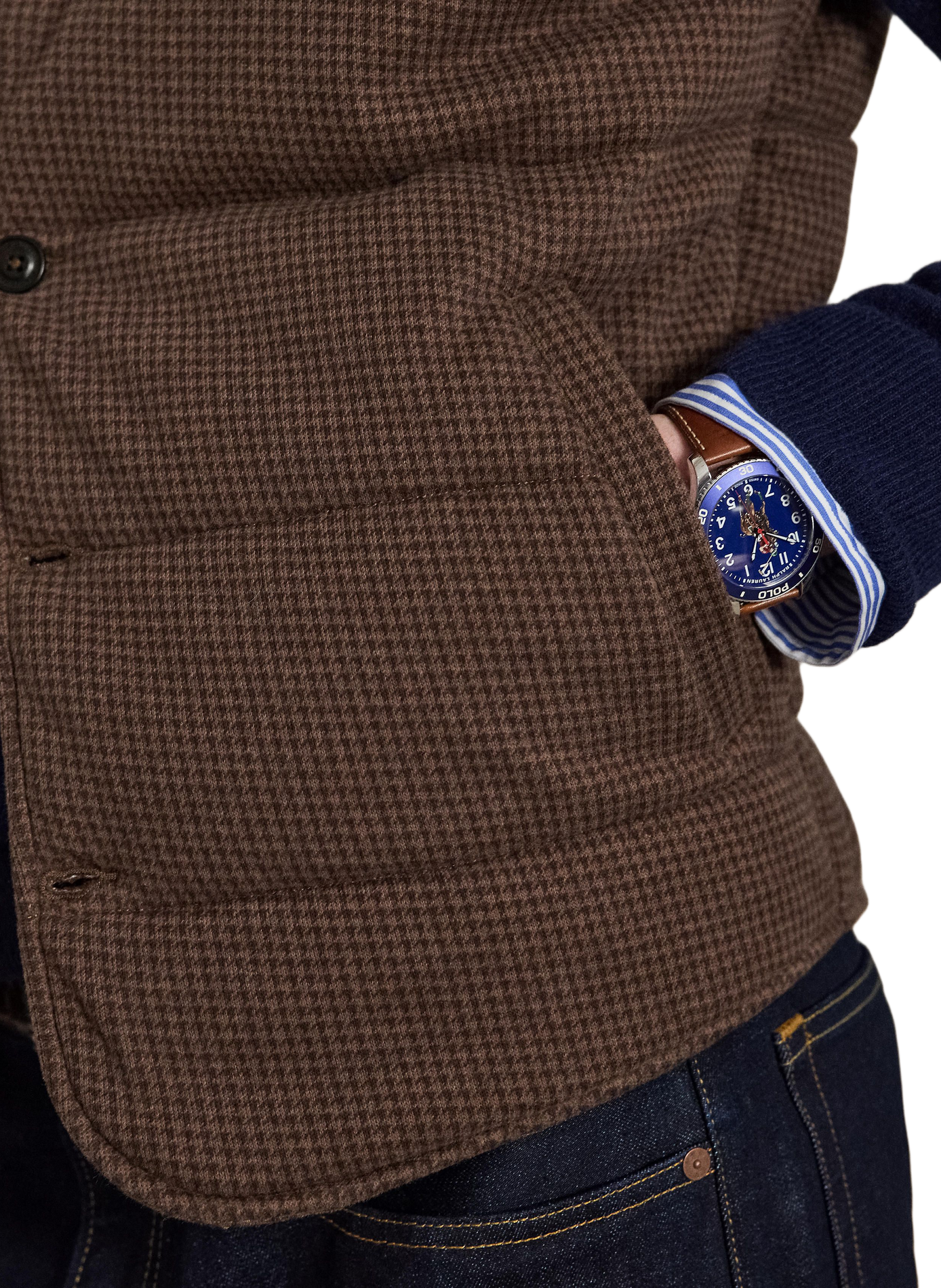 Blouson sans manches motif pieds-de-poule en coton  POLO RALPH LAUREN Beige