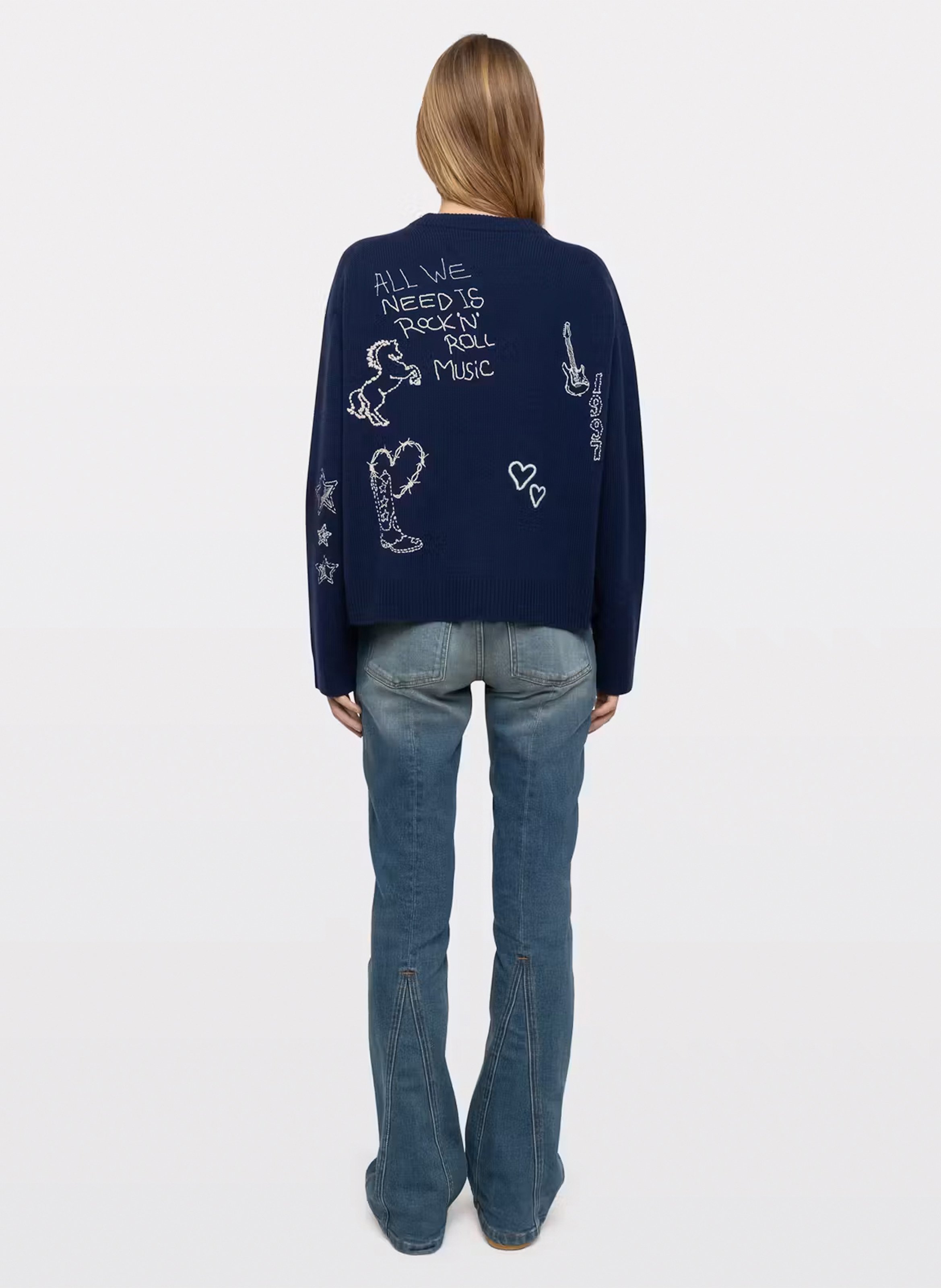 Markuz rechte geborduurde trui met ronde hals van kasjmier ZADIG&VOLTAIRE Blauw