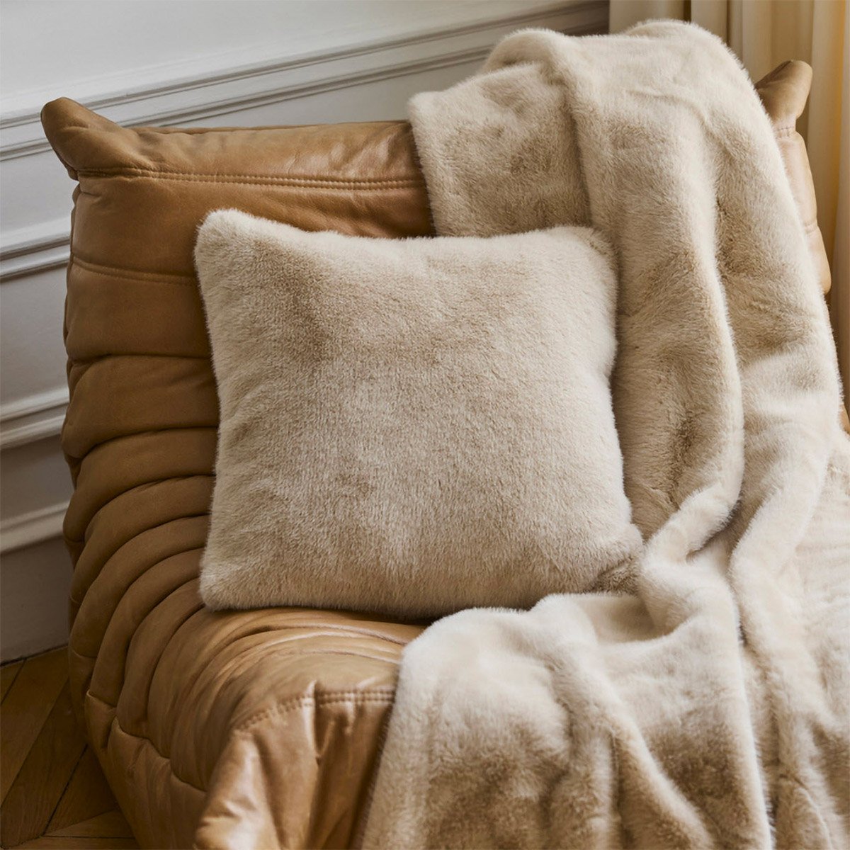 Housse de coussin en fausse fourrure, frisson YVES DELORME Marron