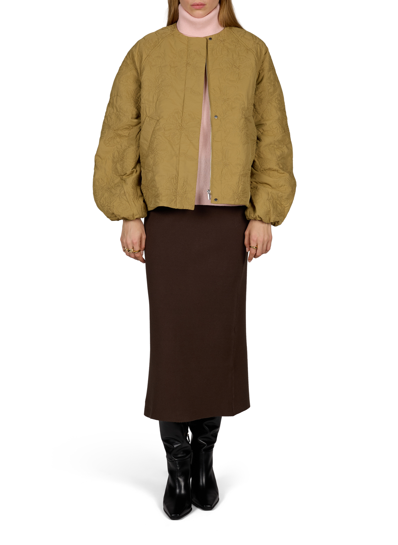 Embroidered round-neck jacket OBJECT Brown
