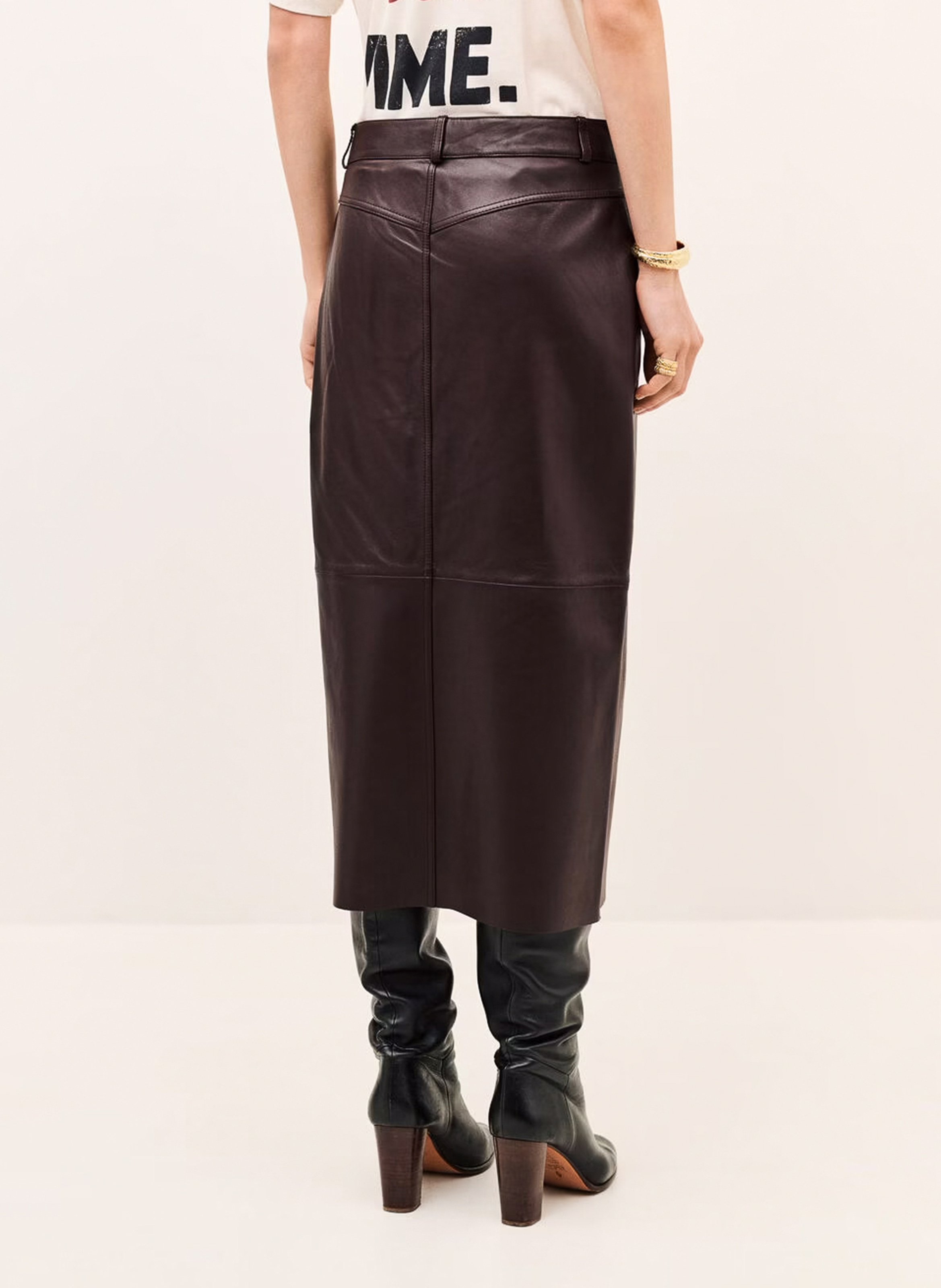 Jupe midi droite en cuir solene BA&SH Violet