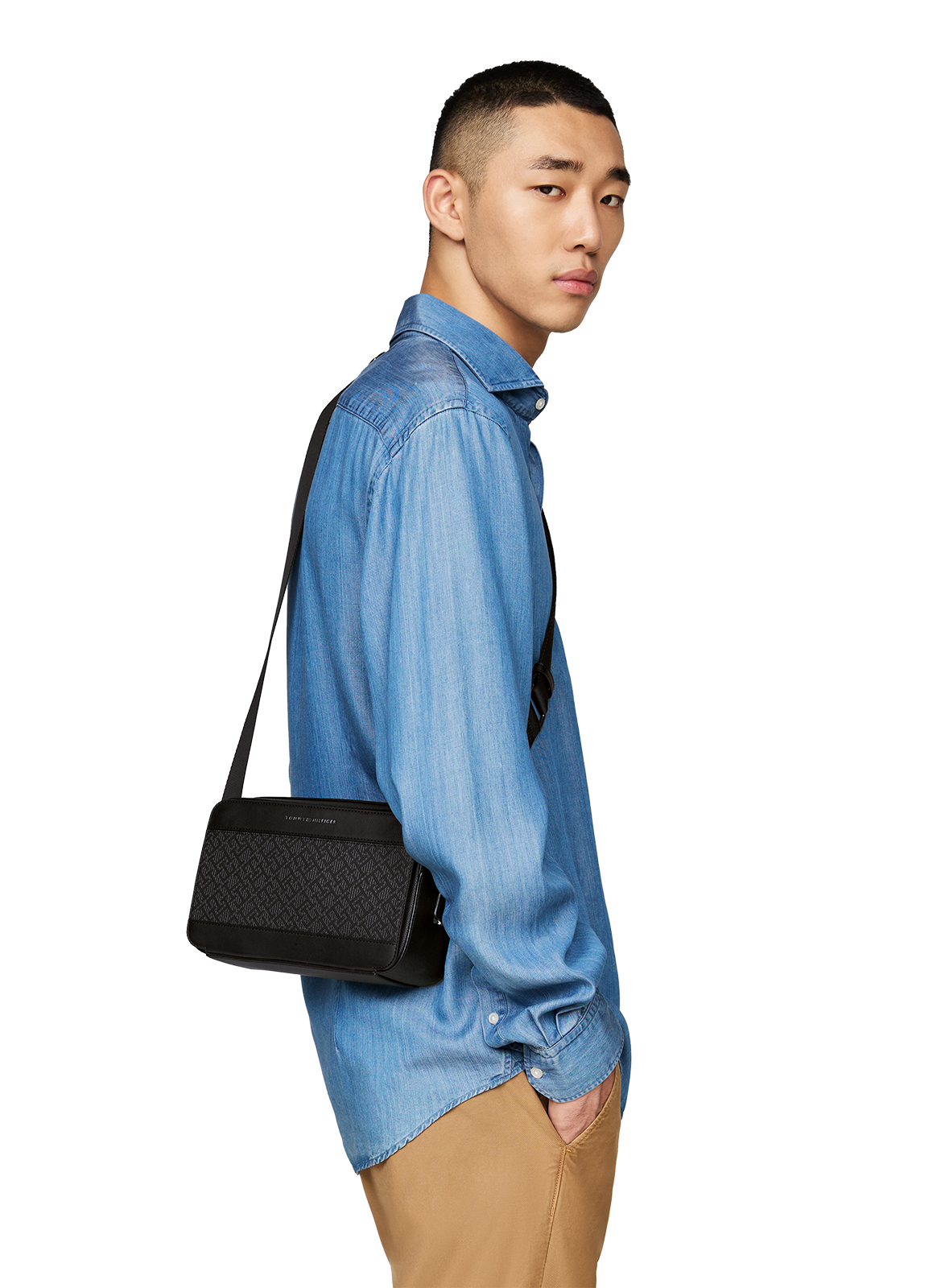 Sac bandoulière reporter à logo  TOMMY HILFIGER Noir