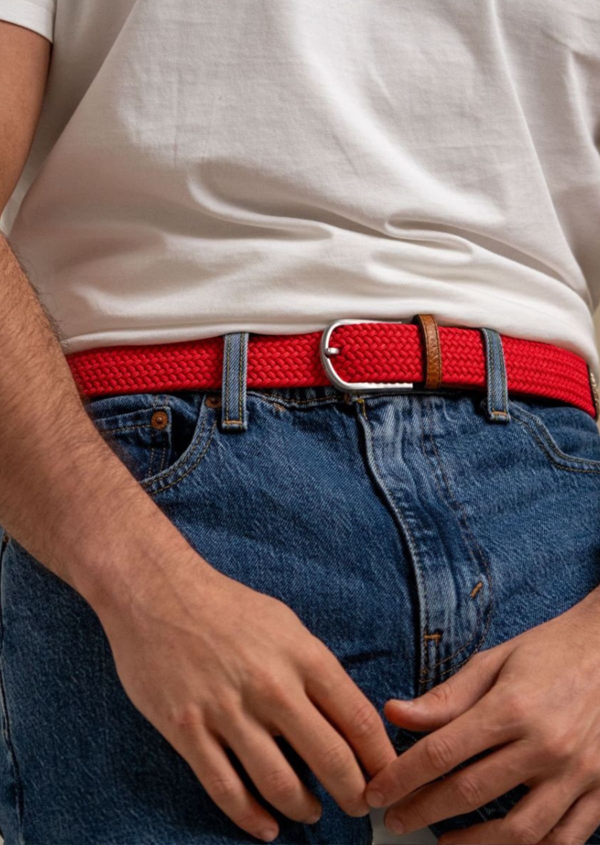 Ceinture tressée élastique unie BILLYBELT Rouge
