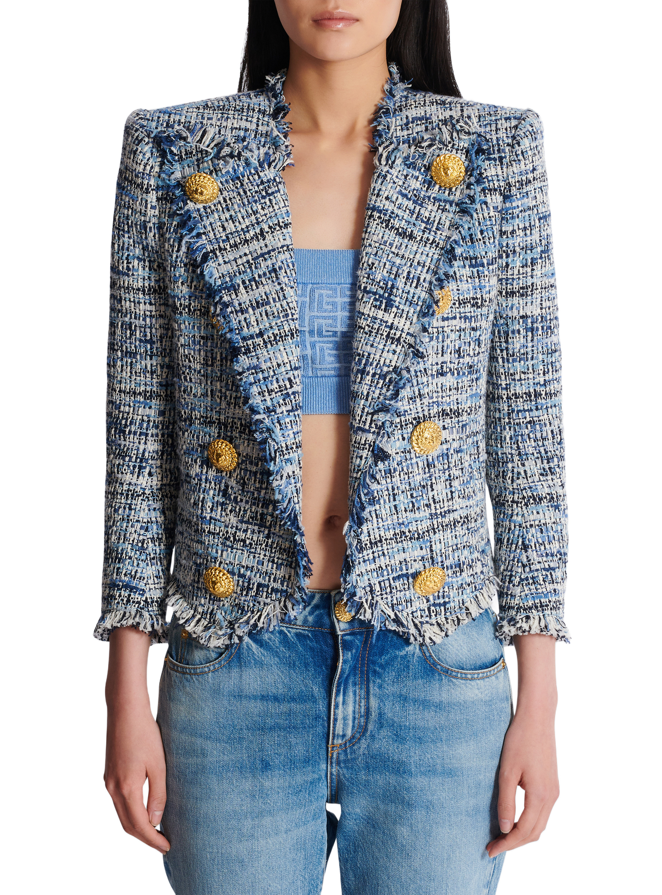 Spencer 8 boutons bord à bord en tweed BALMAIN Bleu