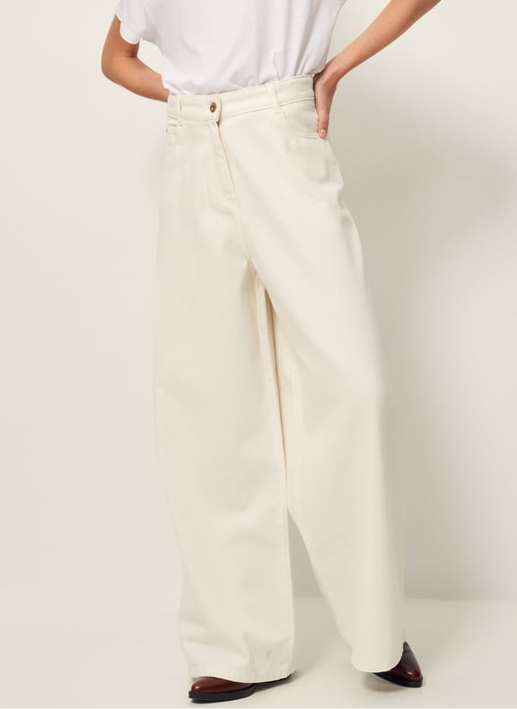 Jean large taille haute en coton dalt Blanc by SESSUN SESSUN Jean large taille haute en coton dalt Blanc