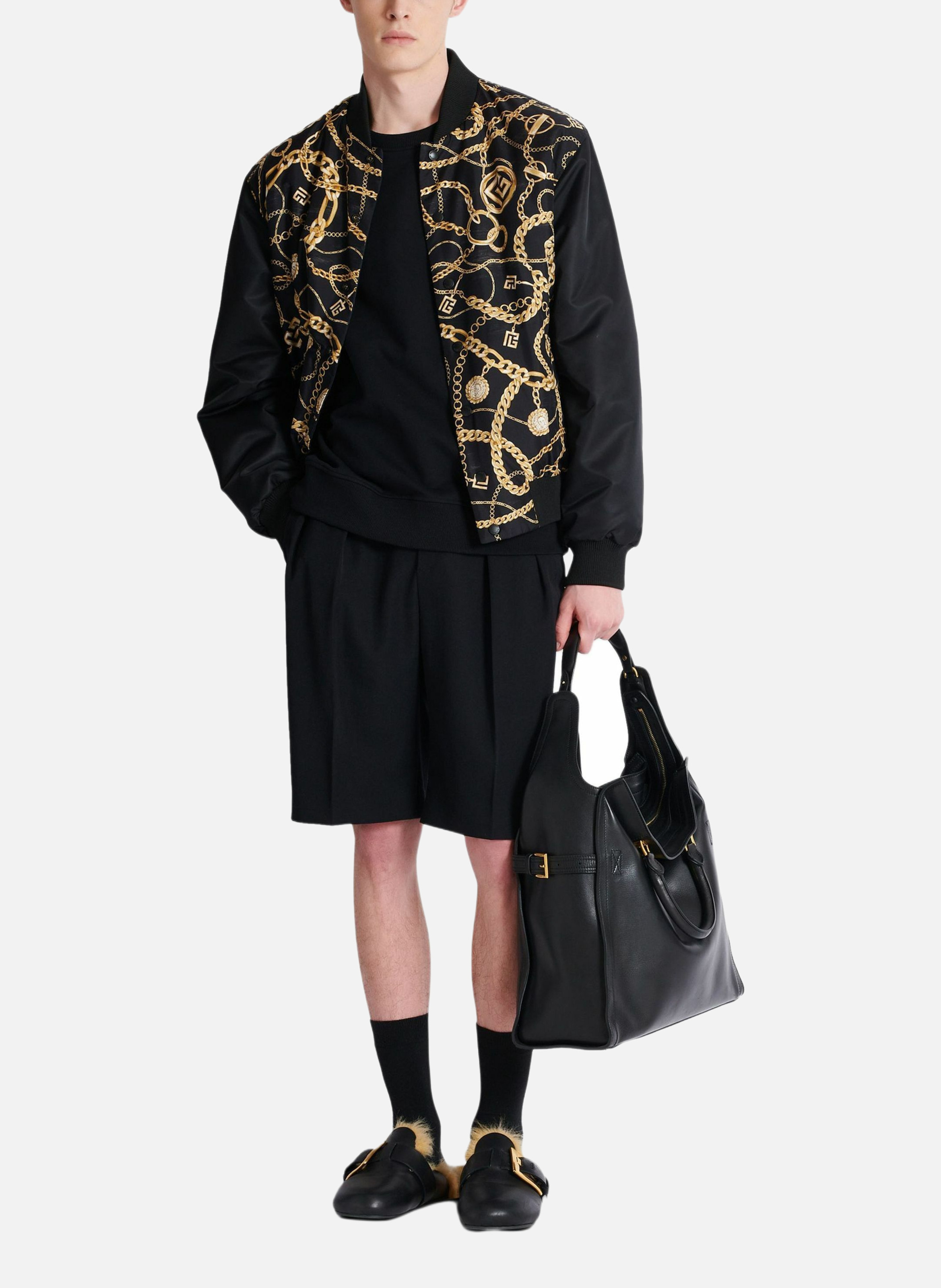 Bomber réversible imprimé motif chaînes BALMAIN Noir