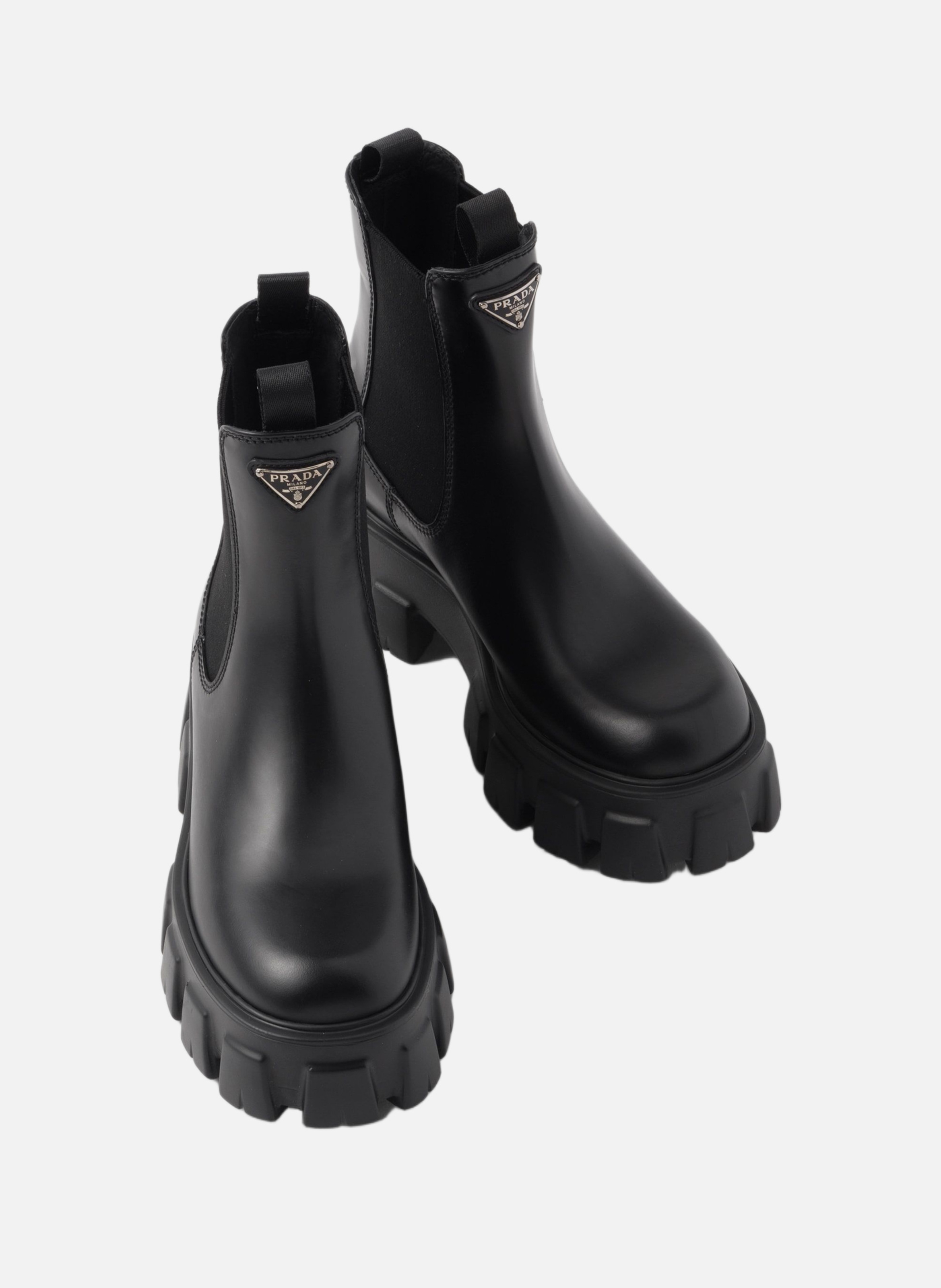 Bottines monolith en cuir brossé PRADA Noir