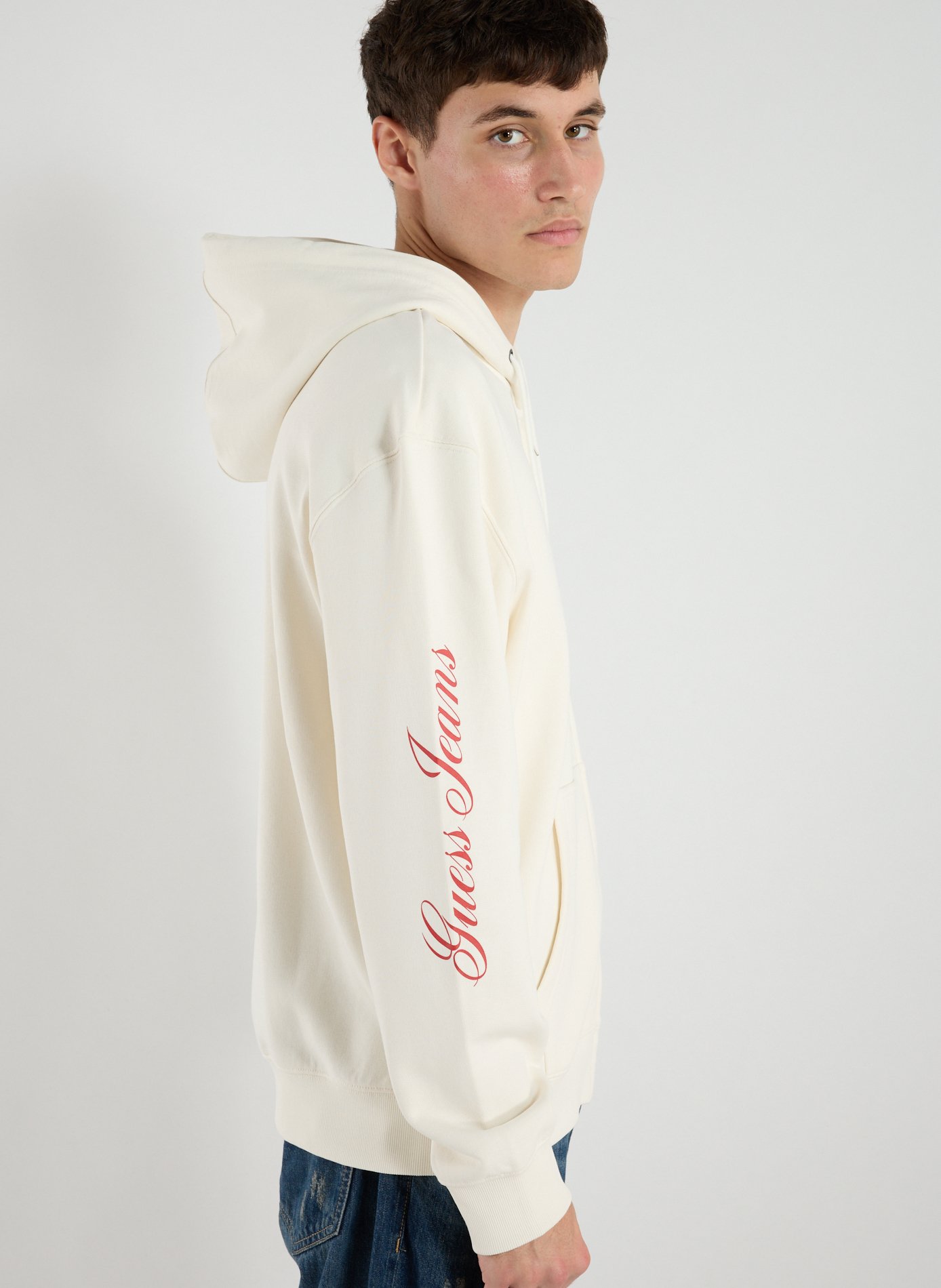 Zip-up hooded cotton sweatshirt GUESS White