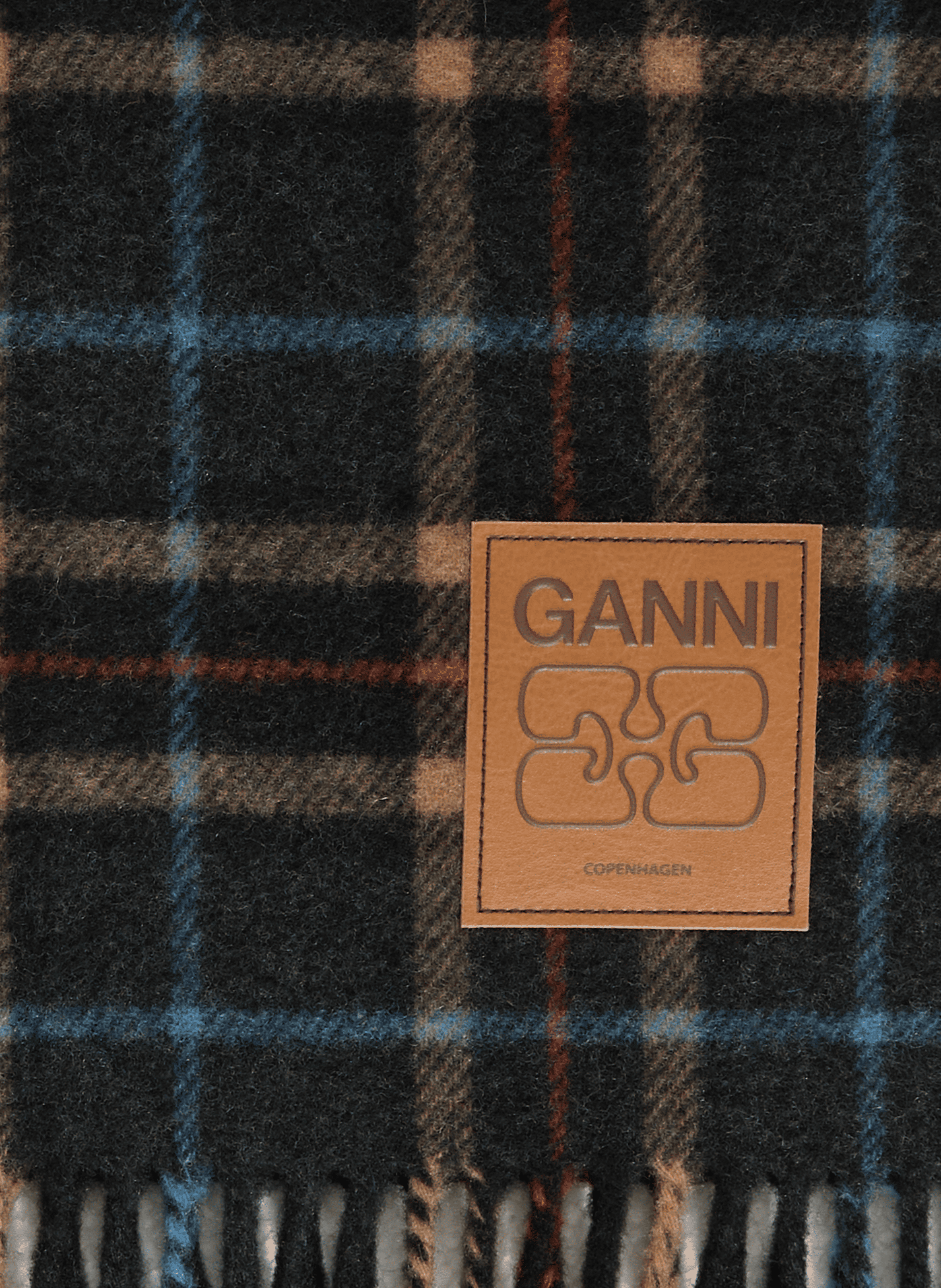 Wool check scarf GANNI Grey