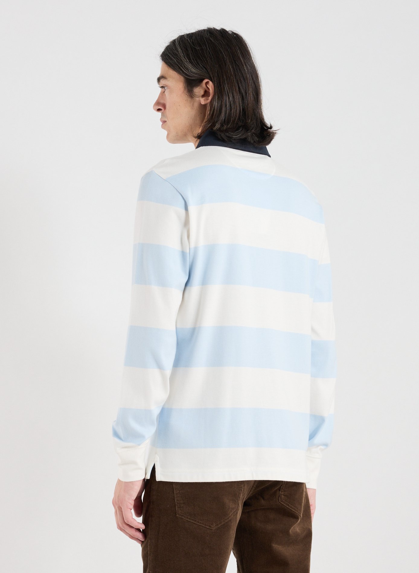 Striped long-sleeve cotton polo EDEN PARK Blue