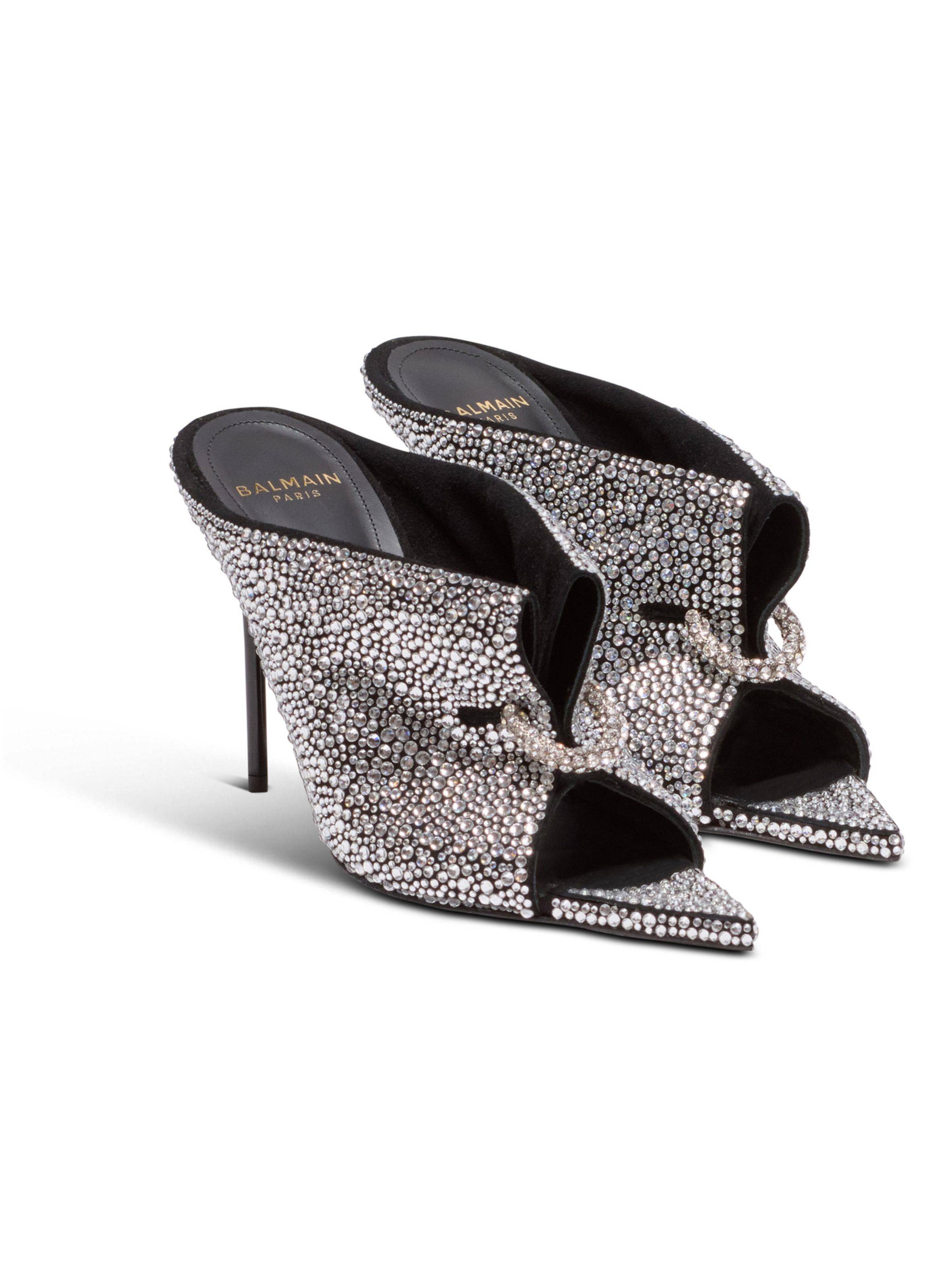 Mules en strass et daim avec piercing à l’avant BALMAIN Argent