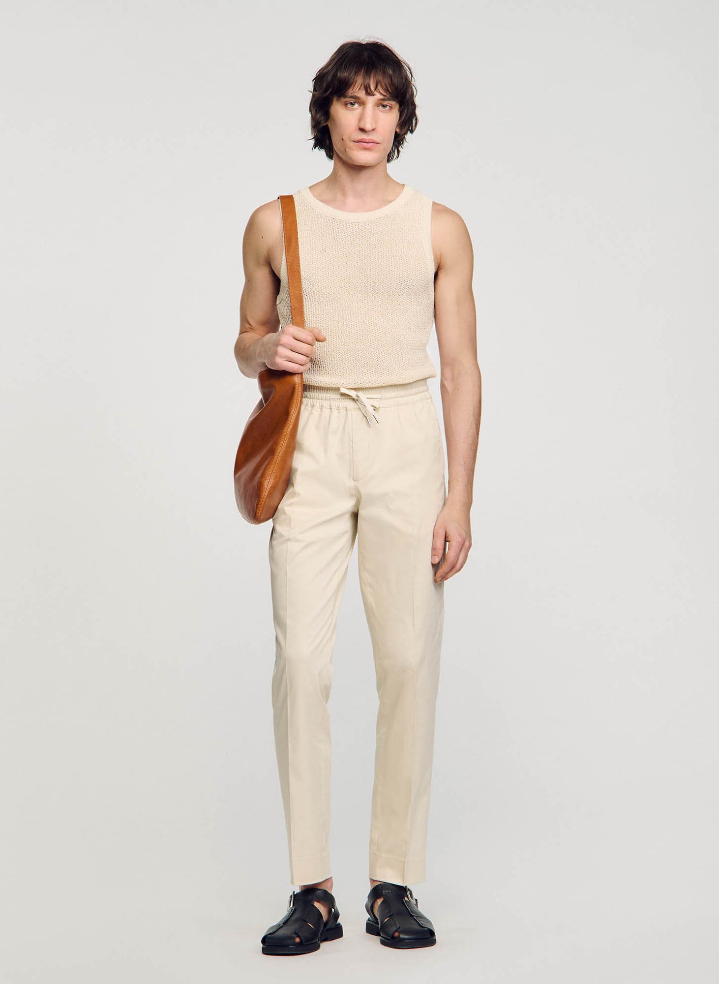 Pantalon chino avec cordon en coton mélangé SANDRO Beige