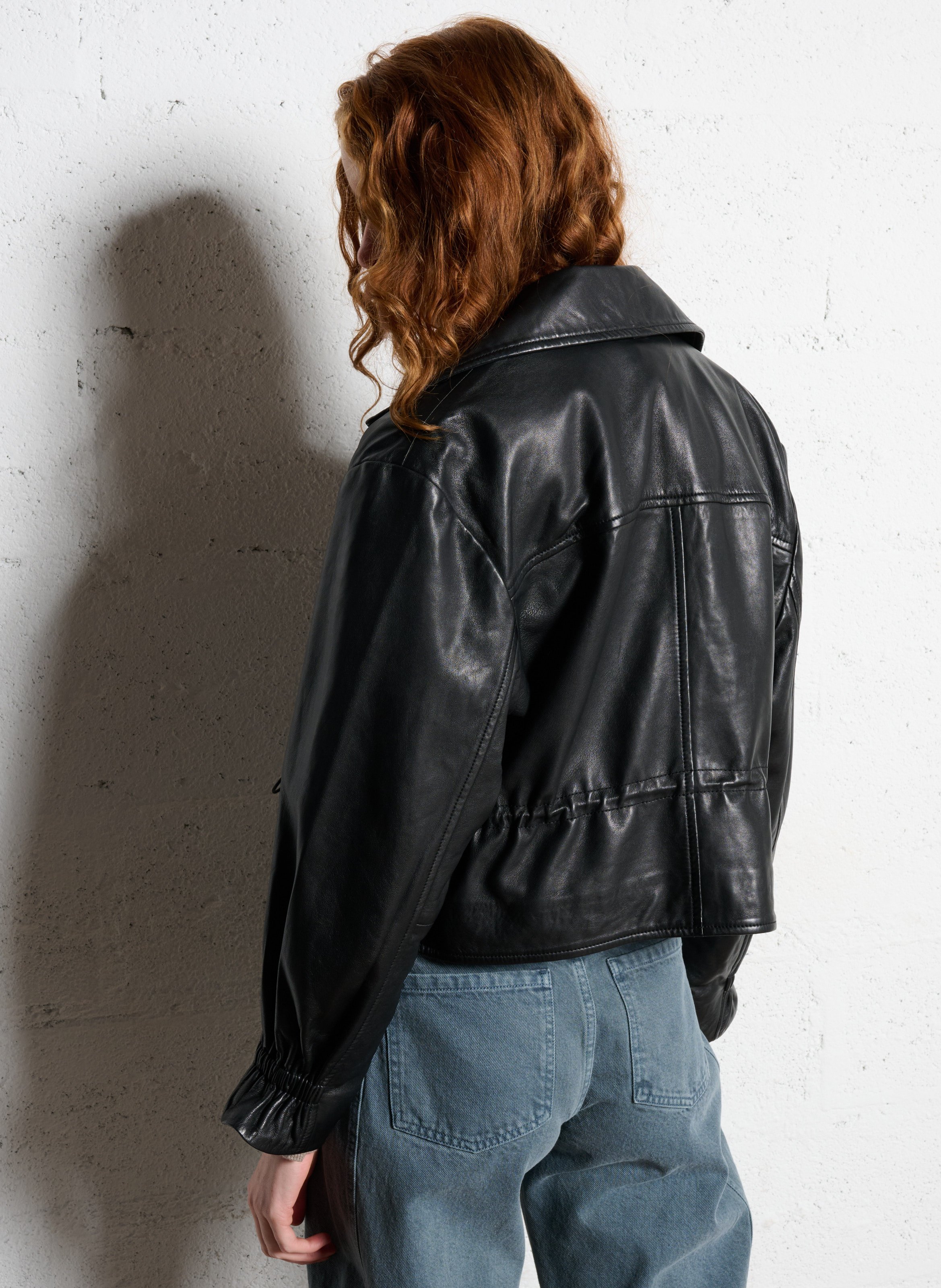 Veste oversize col tailleur en cuir IKKS Noir