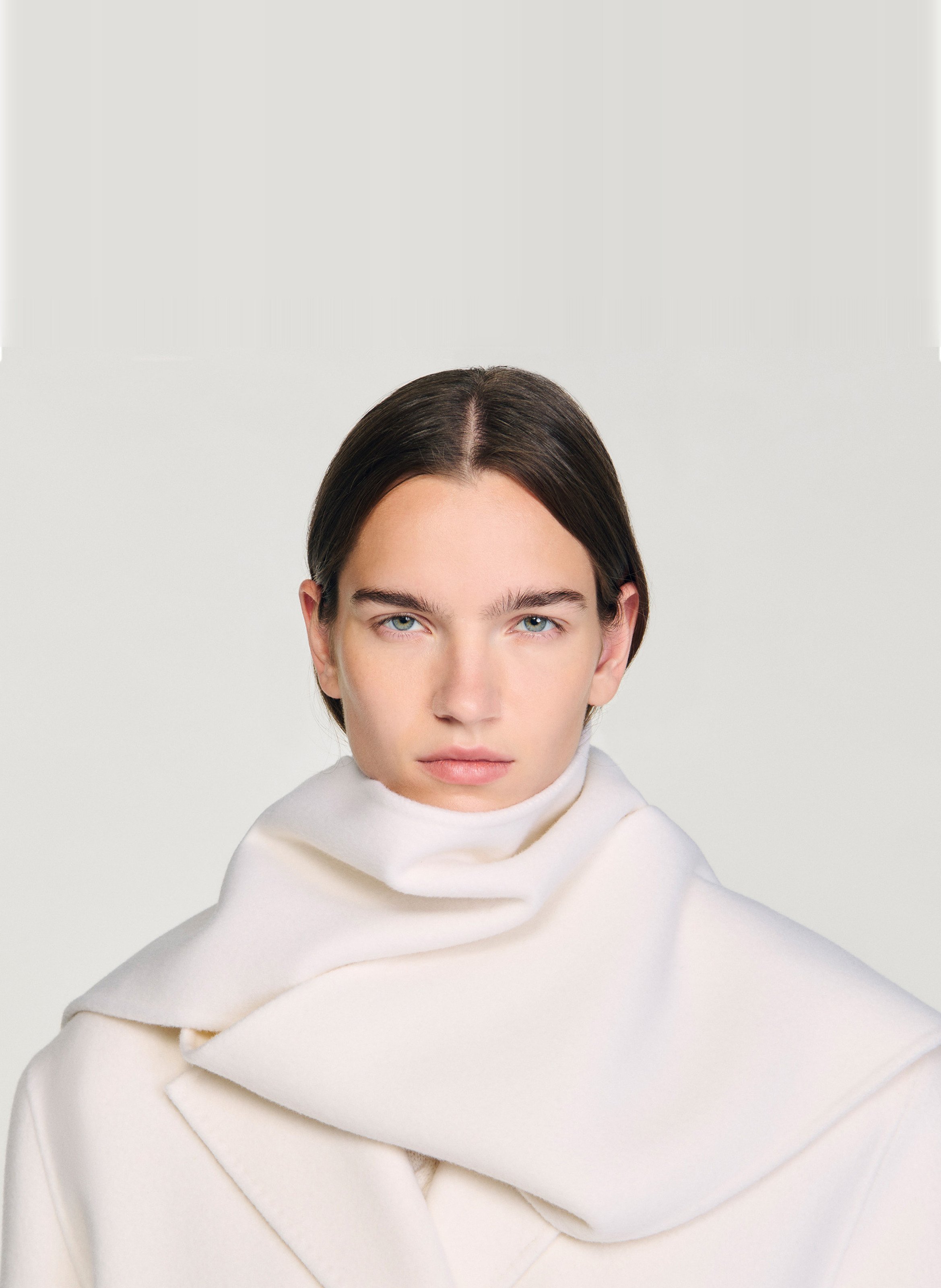 Manteau col à écharpe en laine SANDRO Beige