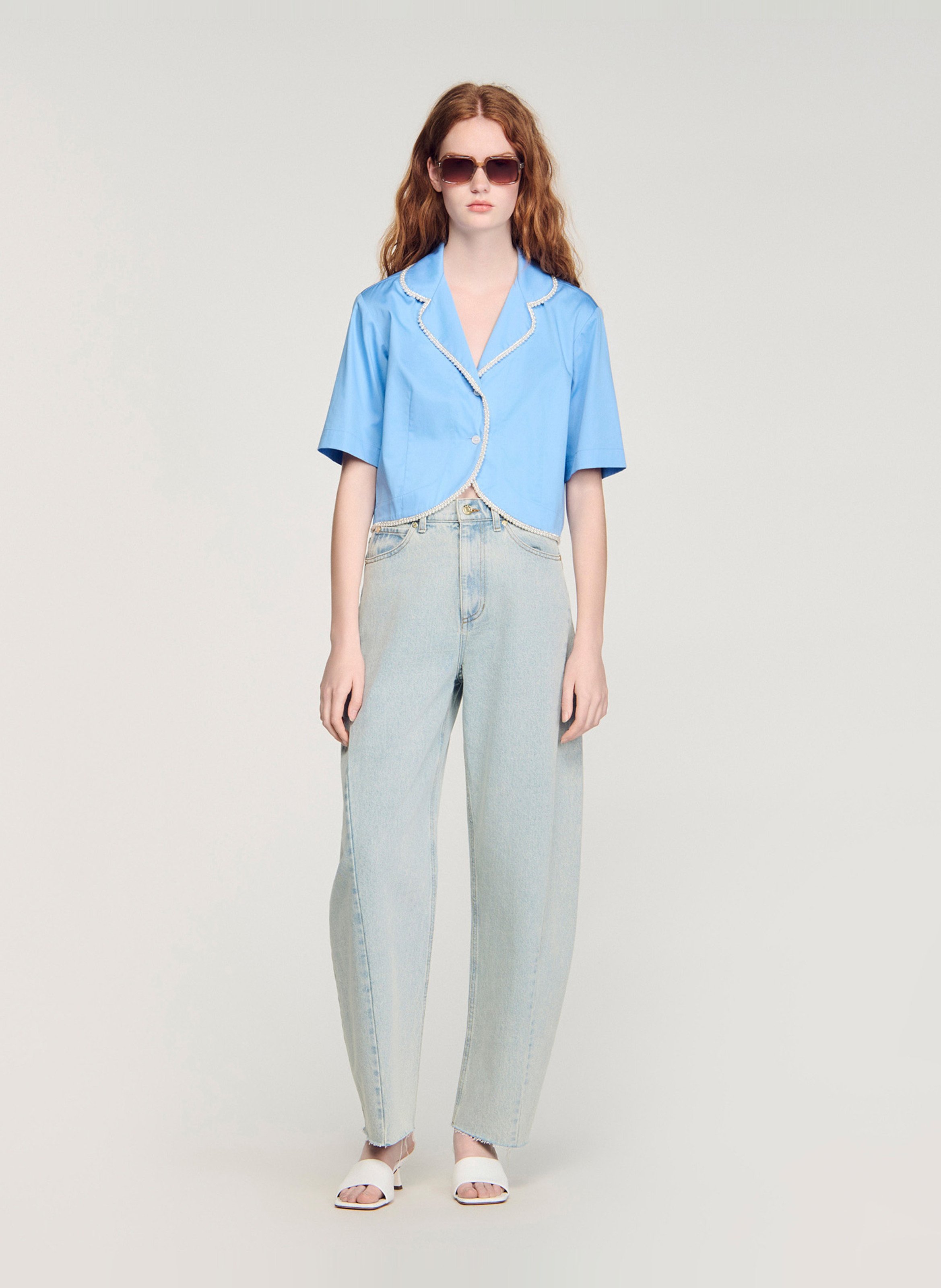 Chemise courte à détail perles SANDRO Bleu