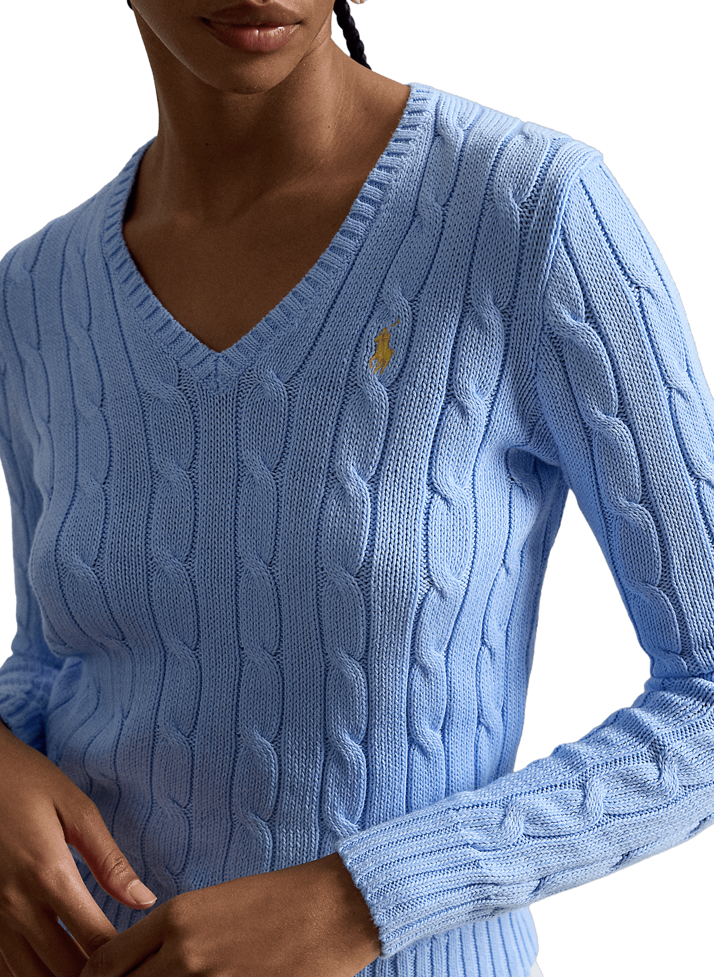 Pull col V en coton POLO RALPH LAUREN Bleu