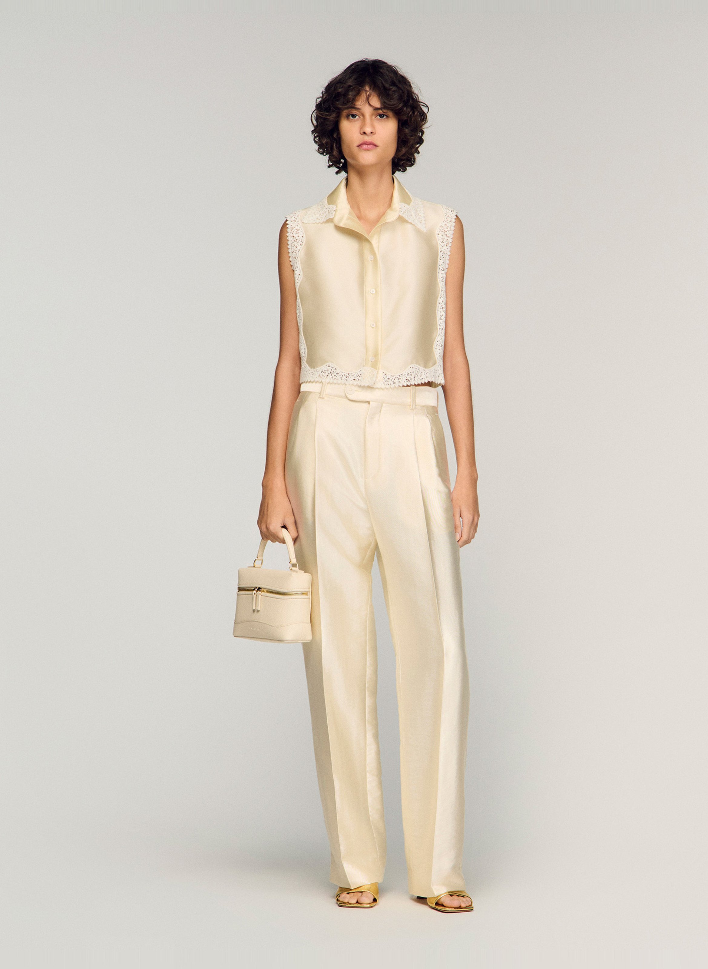 Pantalon large coton mélangé SANDRO Beige