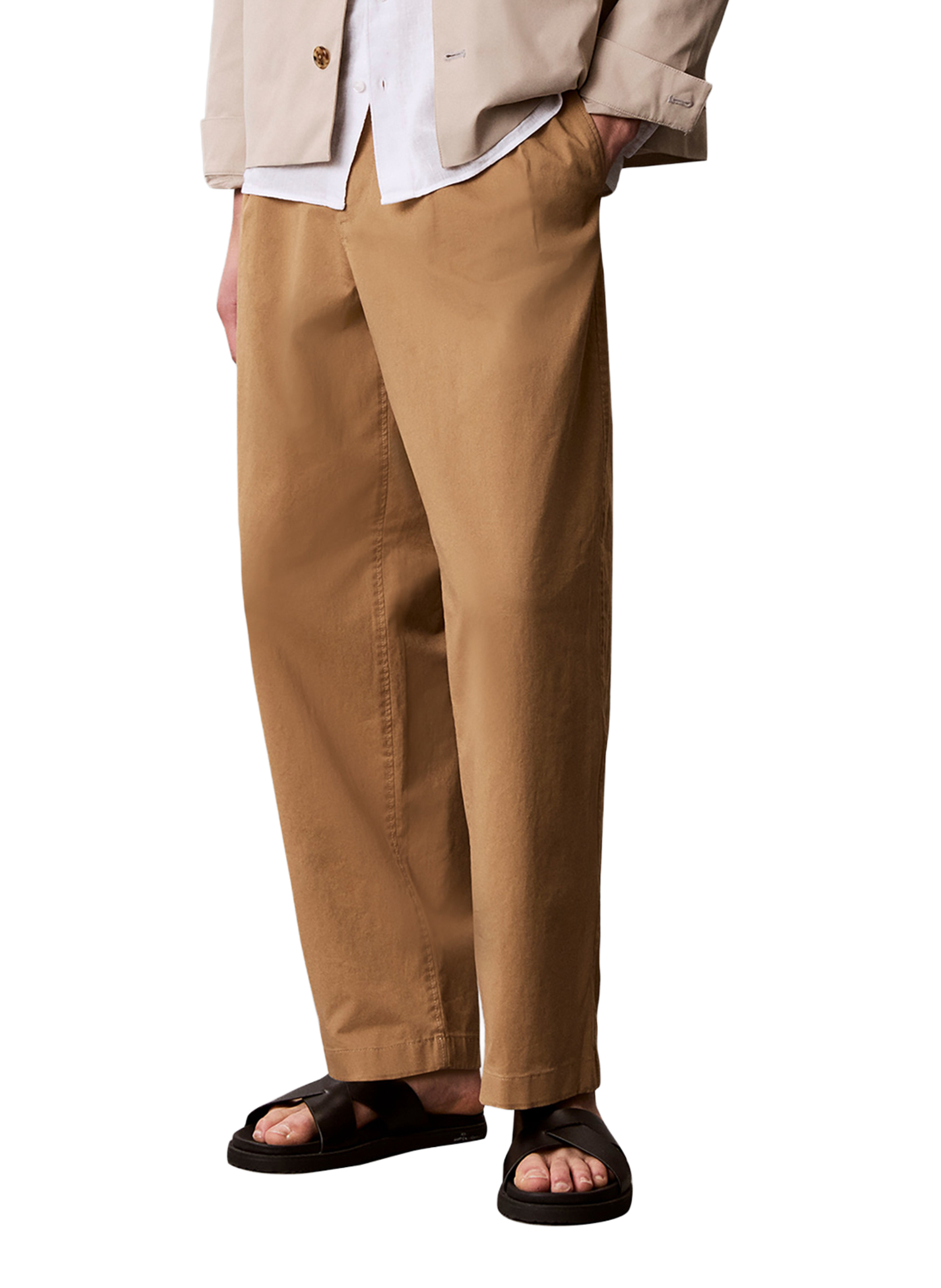 Pantalon droit en coton mélangé CALVIN KLEIN Beige