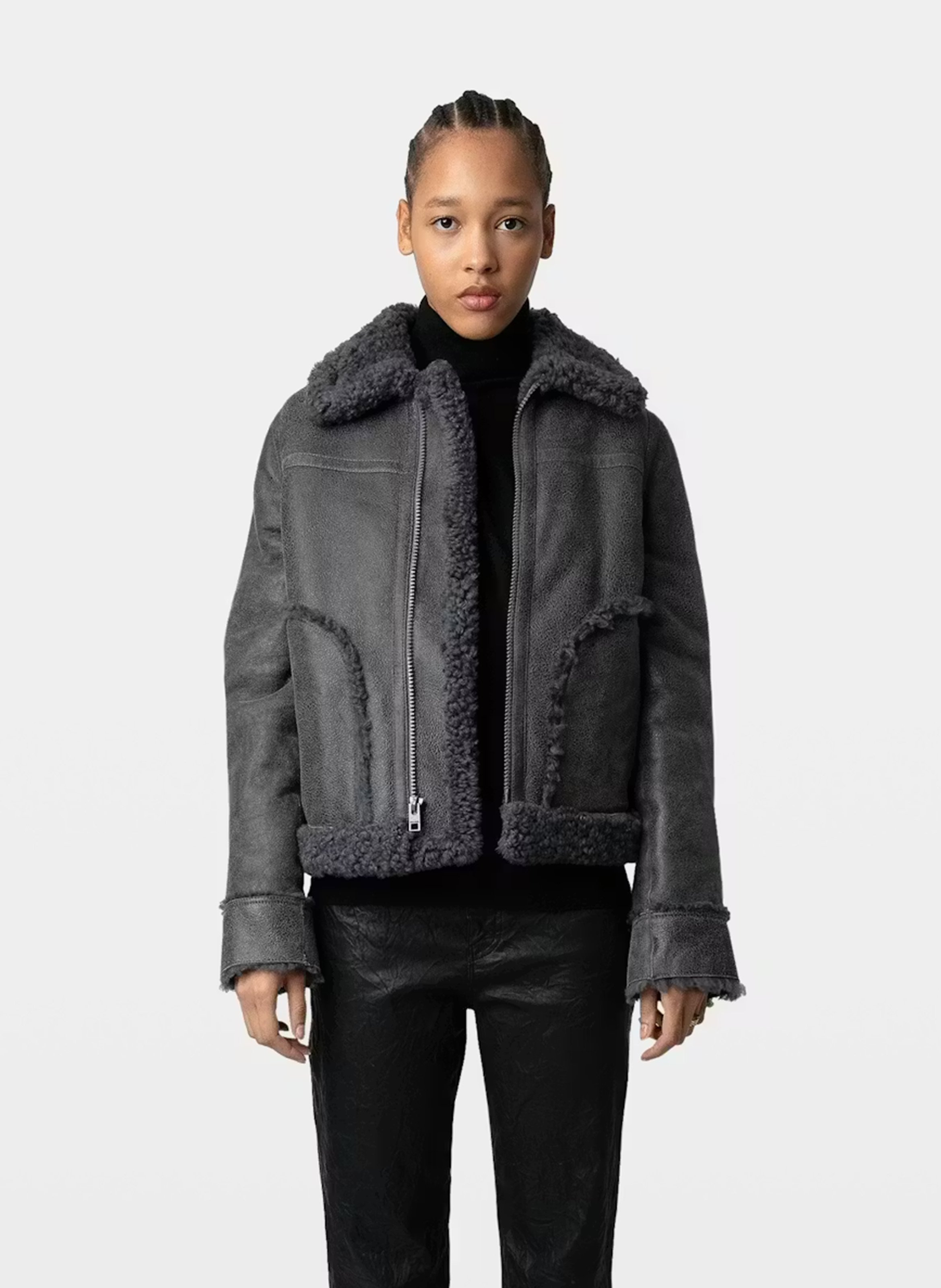 Blouson aviateur en cuir vieilli kady ZADIG&VOLTAIRE Gris